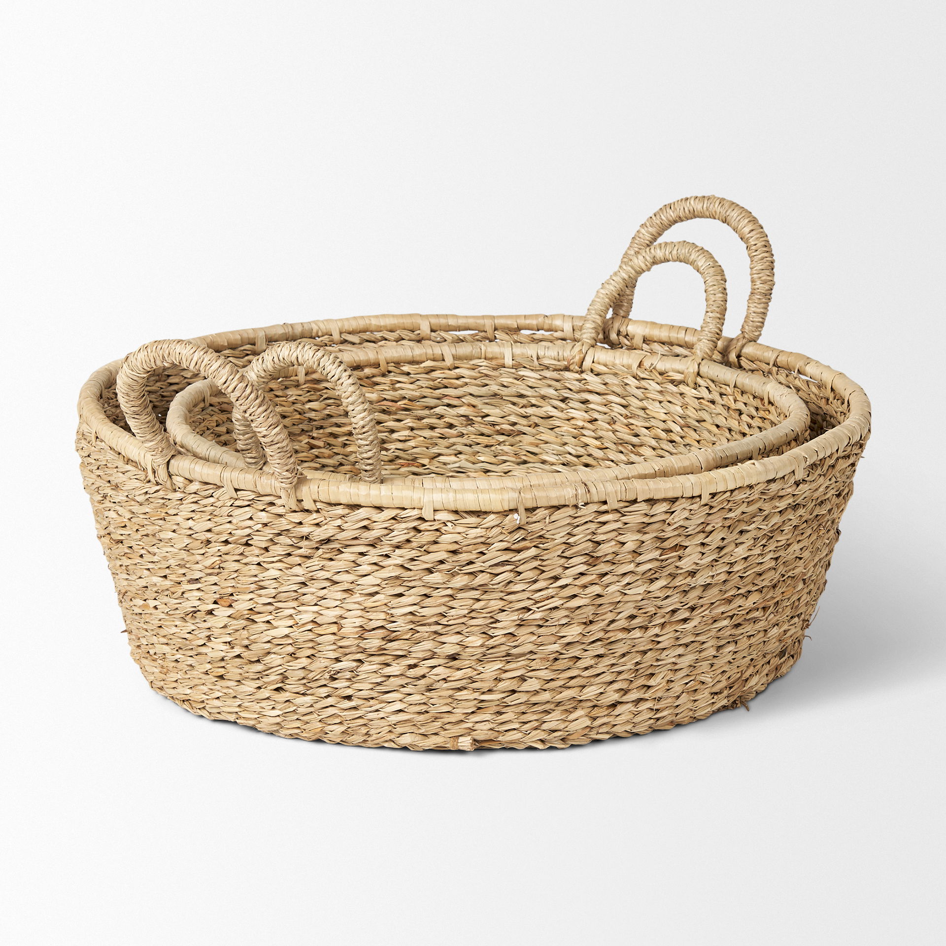 Ayanna Set of 2 Deep Nesting Seagrass Baskets with Handles, Bins & Basket by Mercana, 18.5" length x 18.5" width x 5.91" height View 6