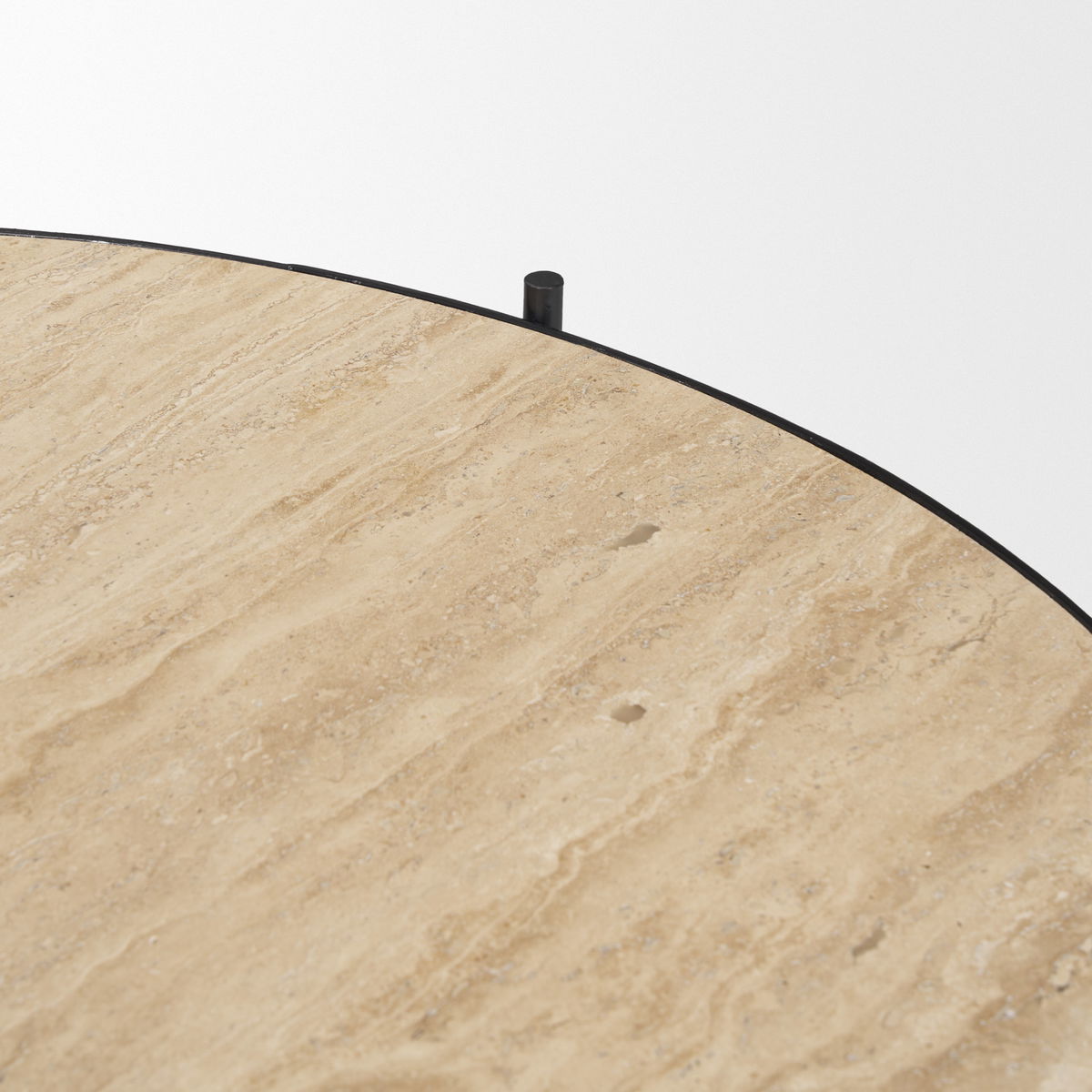 Wade Travertine Marble with Matte Black Metal Coffee Tables, by Mercana, 56" length x 32" width x 13.5" height View 8