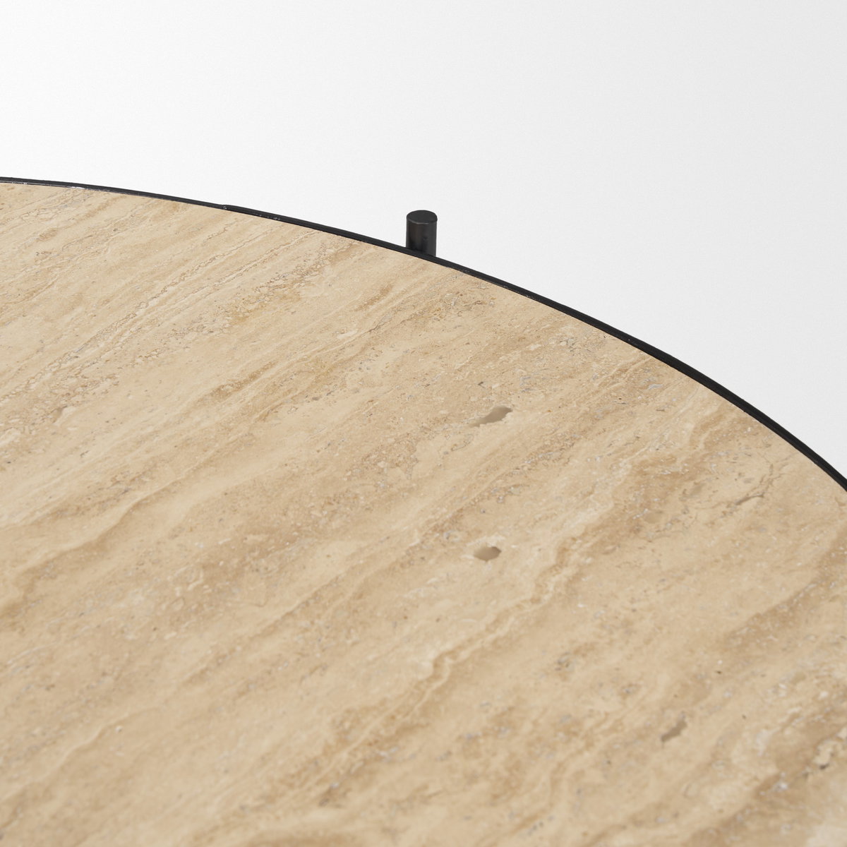 Wade Travertine Marble with Matte Black Metal Coffee Tables, by Mercana, 56" length x 32" width x 13.5" height View 8