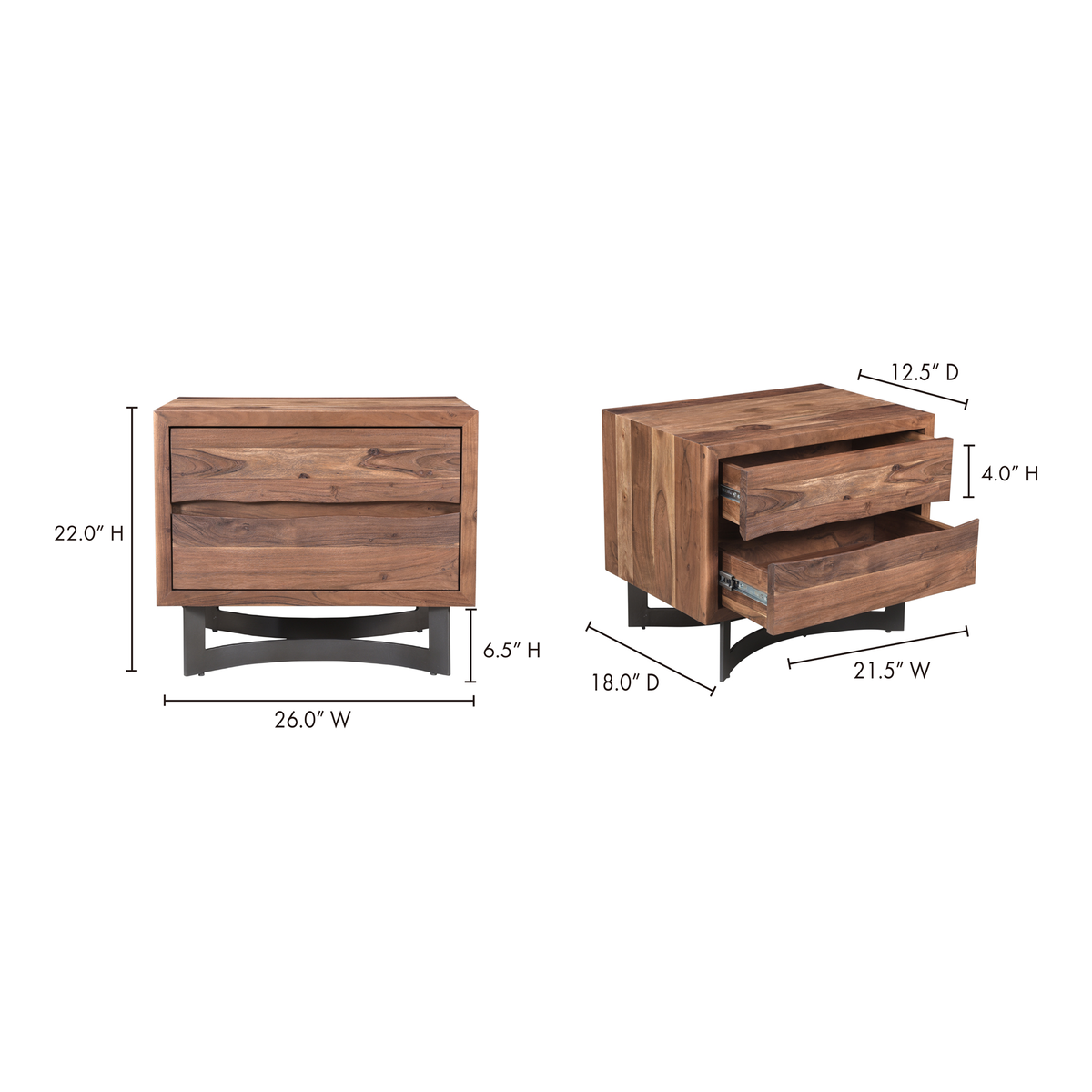 Bent Nightstand Brown, by Moe's Home, 26" width x 22" height x 18" depth View 8