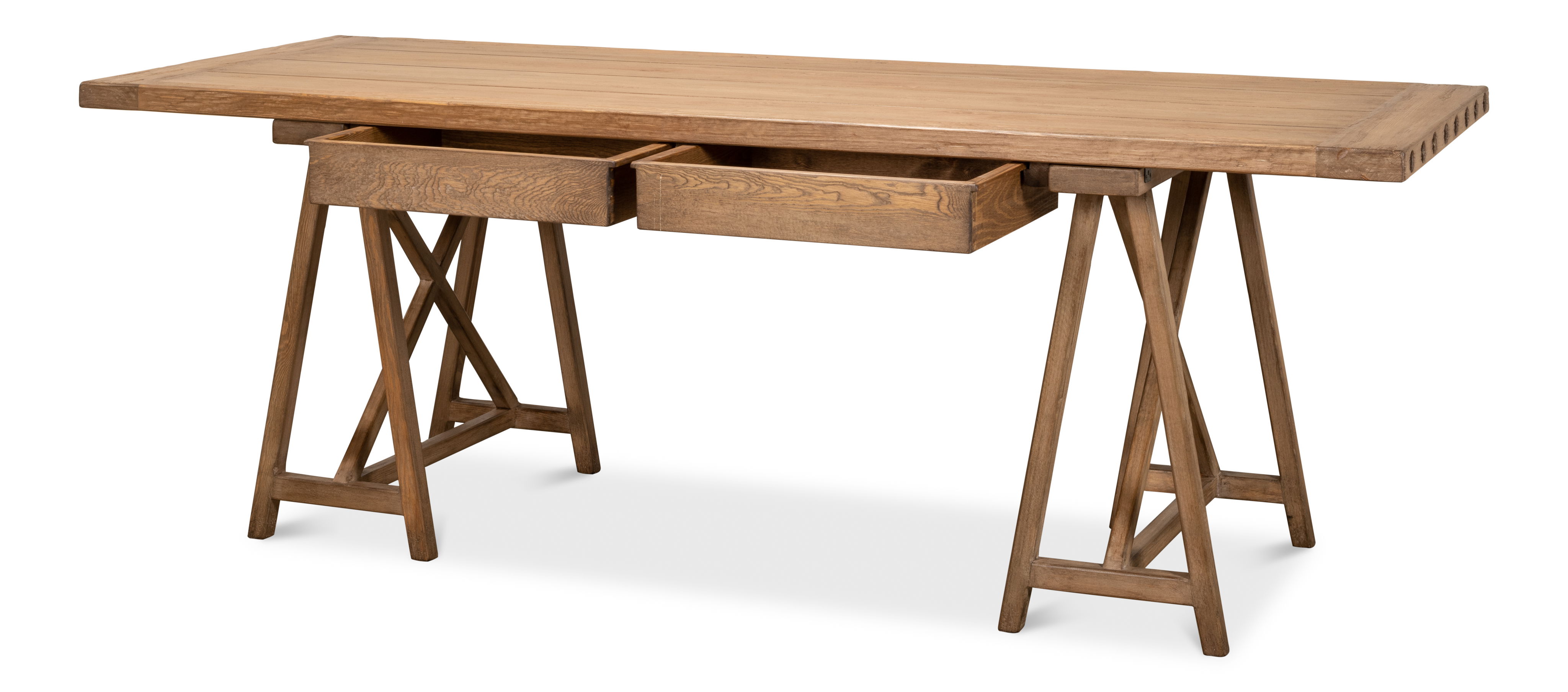 Sawhorse Desk, Natural Polished Old Pine, by Sarreid, 87" length x 33" width x 30" height View 9