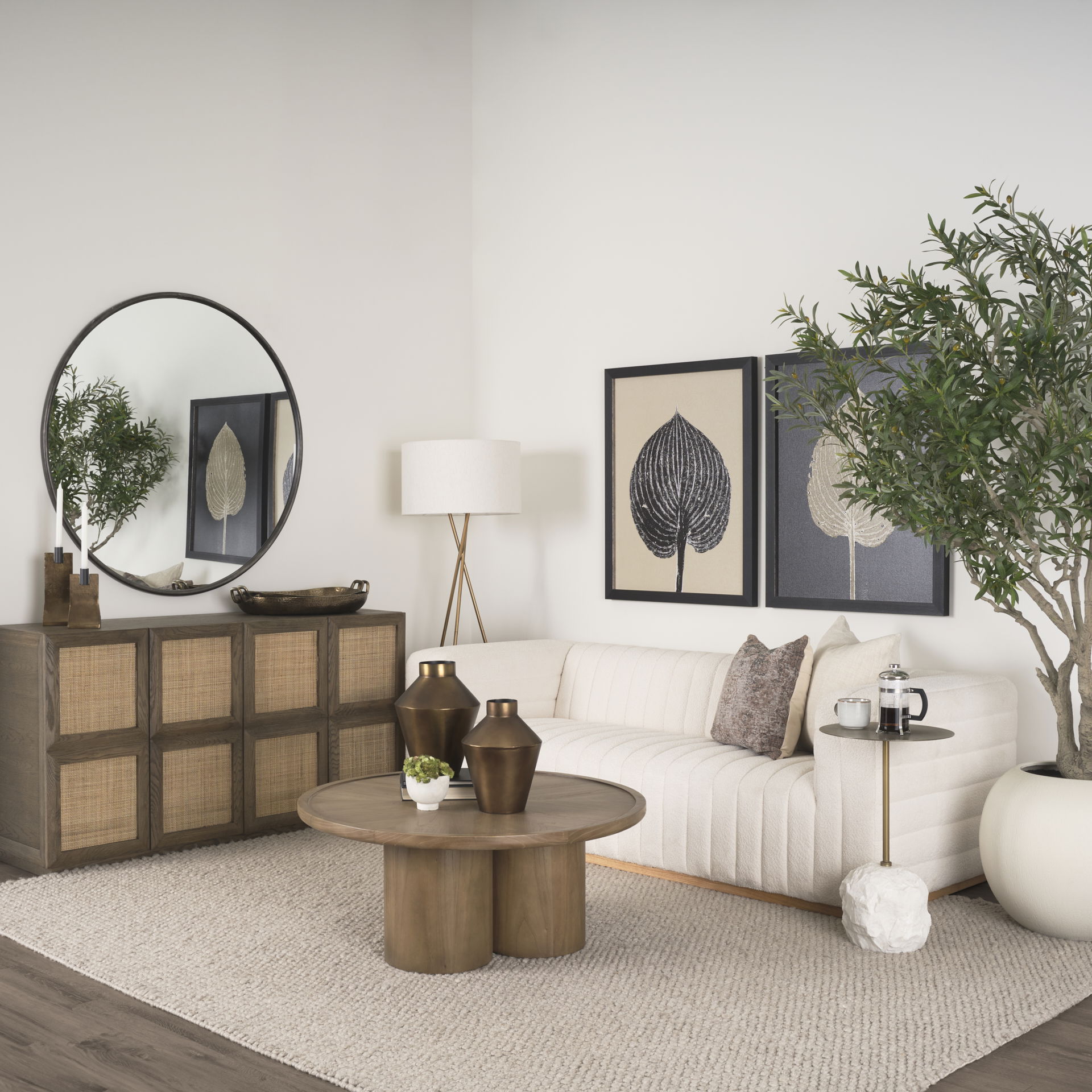 Tavi Medium Brown Round Coffee Table, by Mercana, 39.25" length x 39.25" width x 16.5" height View 2