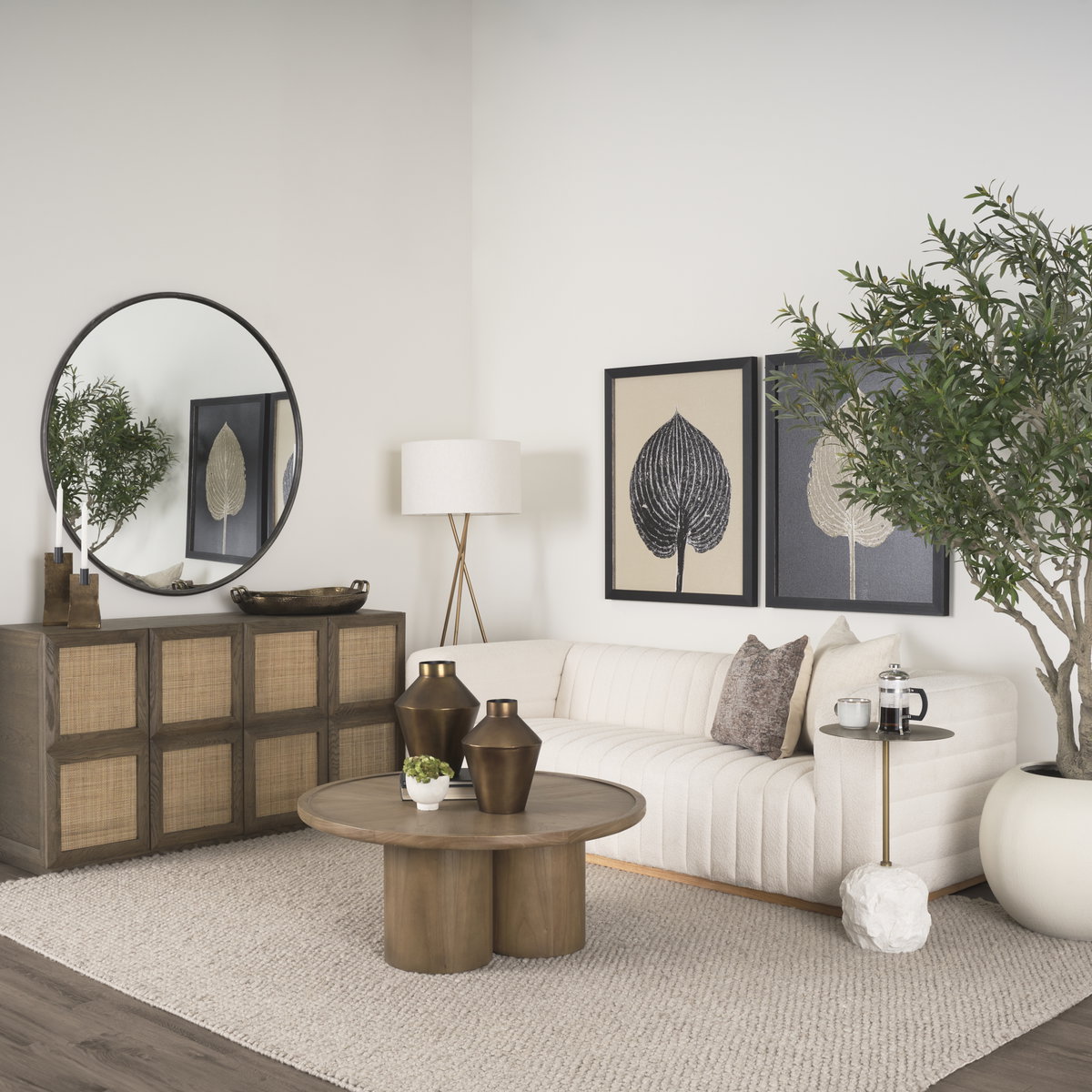 Tavi Medium Brown Round Coffee Table, by Mercana, 39.25" length x 39.25" width x 16.5" height View 2