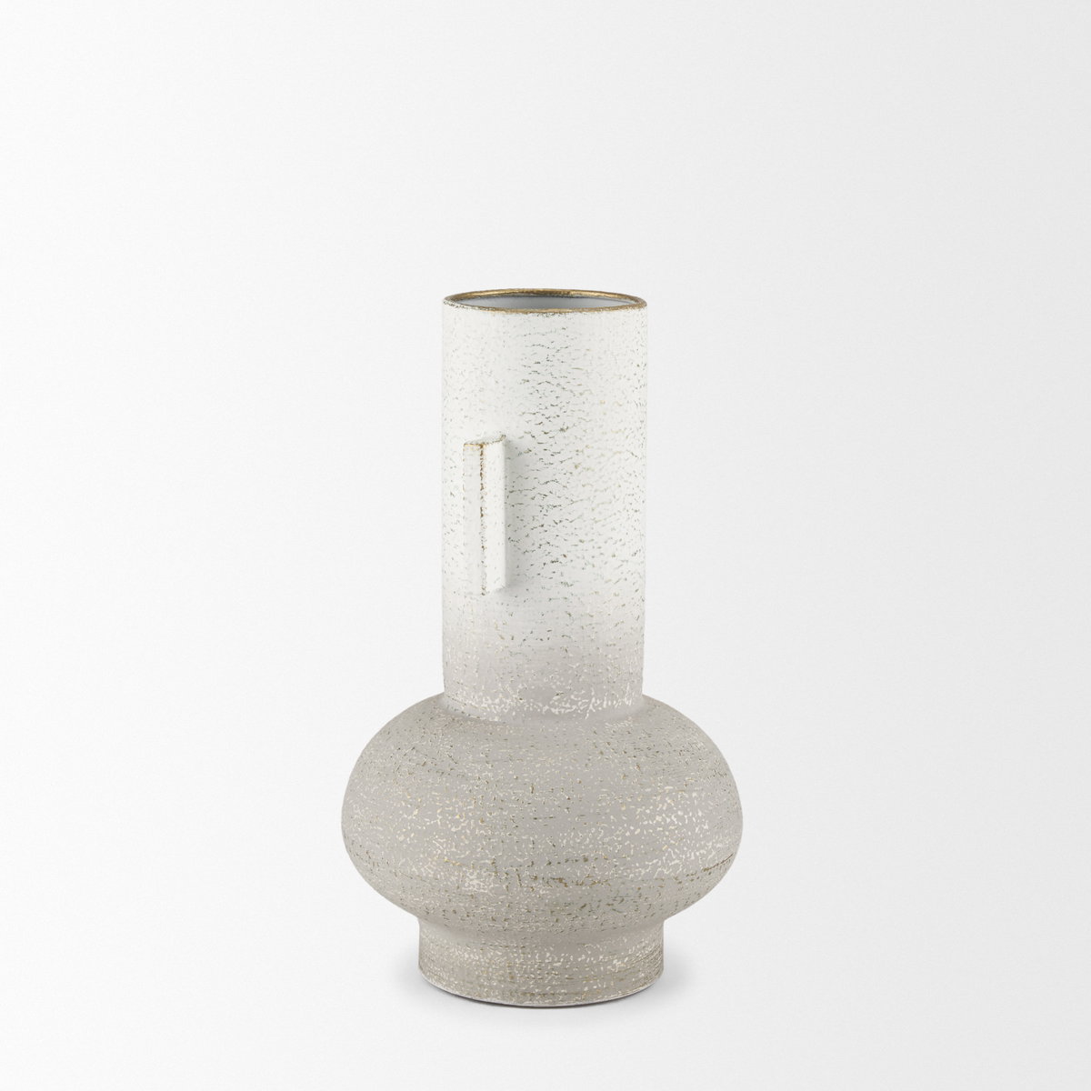 Torres Small Textured Off White with Gold Metal Vase, by Mercana, 7.87" length x 7.87" width x 12.6" height View 5