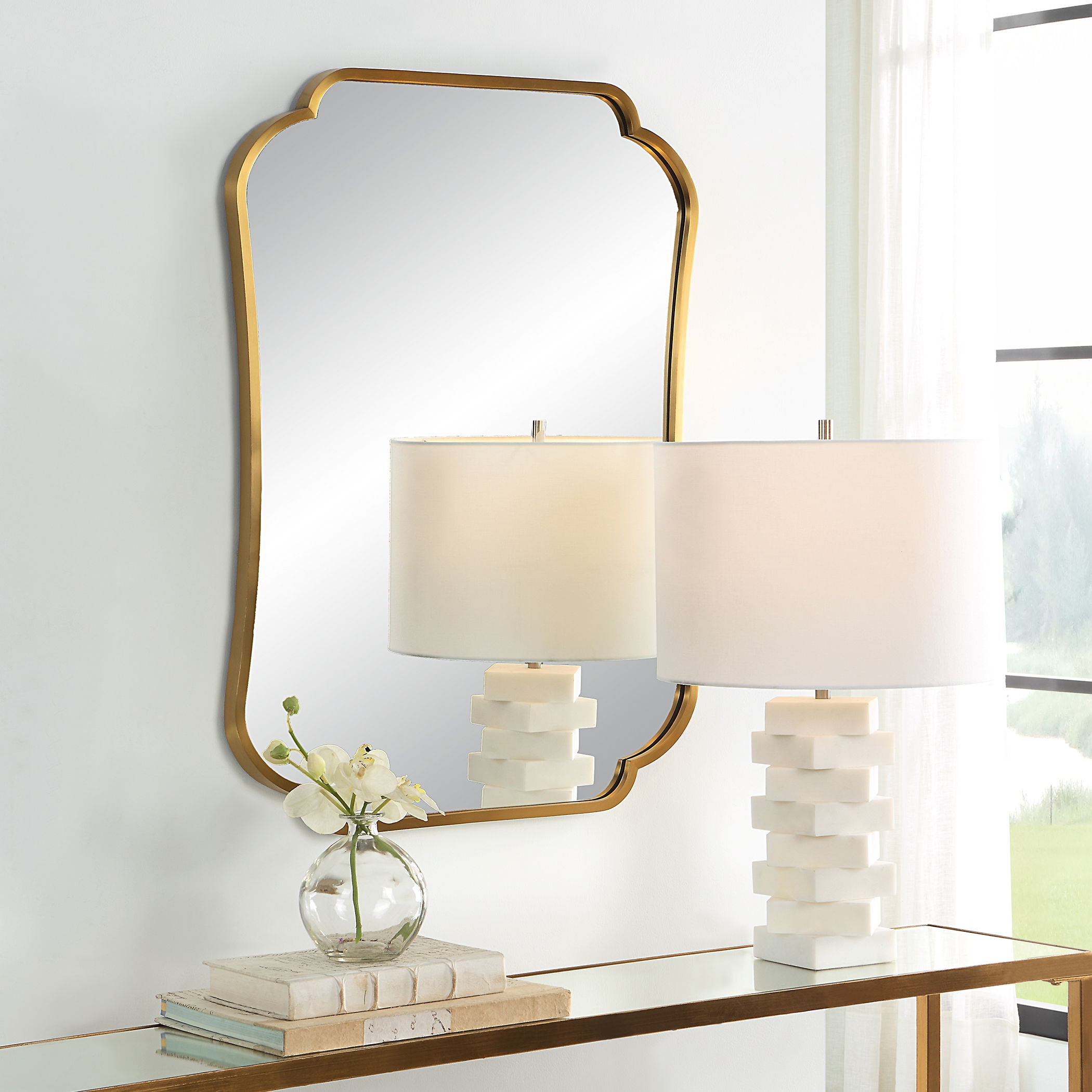Athena Brushed Brass Mirror large image 