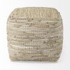Aalia  Beige Leather and Jute Pouf, Ottoman by Mercana, 16" length x 16" width x 16" height thumbnail 4