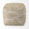 Aalia  Beige Leather and Jute Pouf, Ottoman by Mercana, 16" length x 16" width x 16" height thumbnail 6