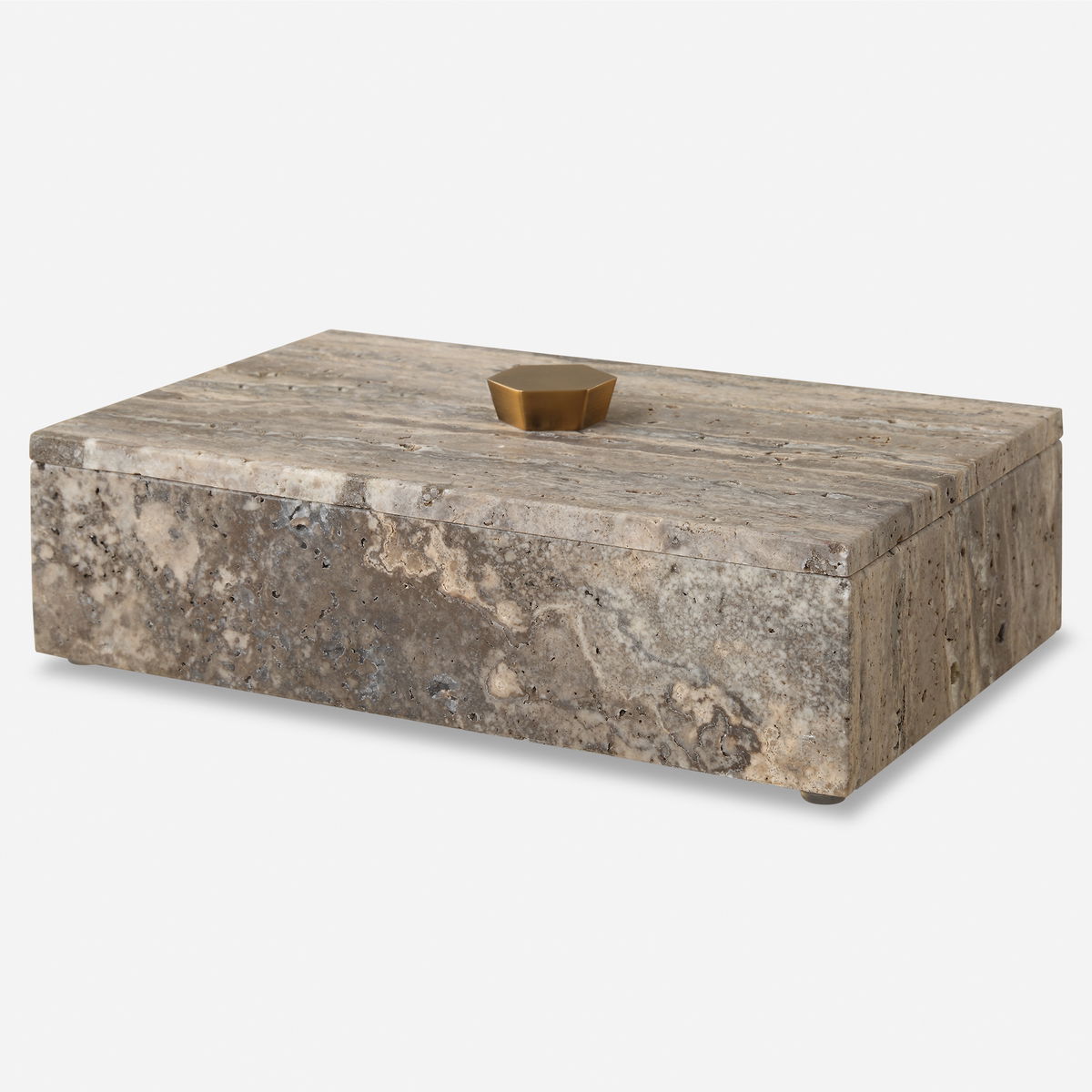 Griseus Travertine Stone Box, Boxe by Uttermost, 9.5" width x 2.75" height x 6" depth View 1