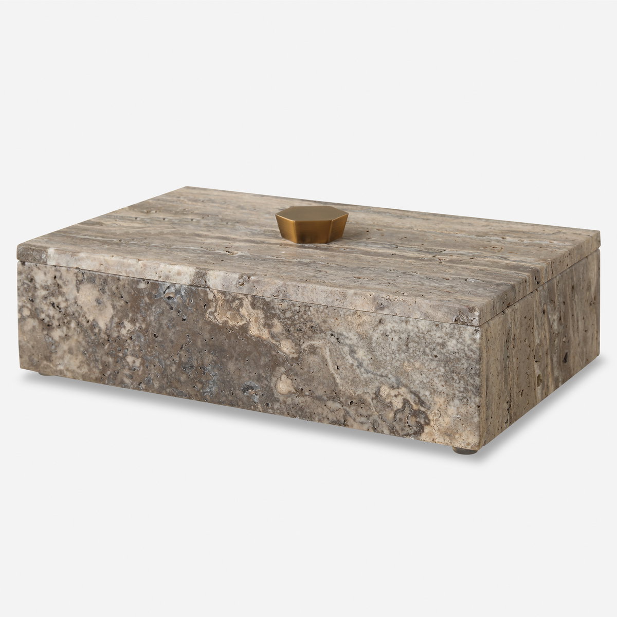 Griseus Travertine Stone Box, Boxe by Uttermost, 9.5" width x 2.75" height x 6" depth View 1