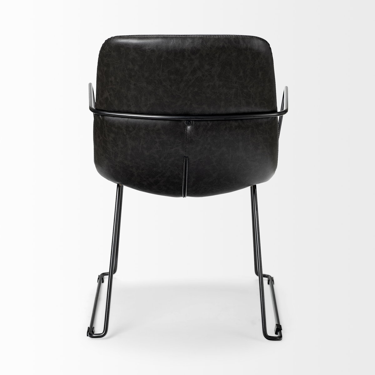 Sawyer Solid Back Dining Arm Chair | Black Faux Leather with Black Iron, Dining Chair by Mercana, 23.23" length x 25.59" width x 33.07" height View 5