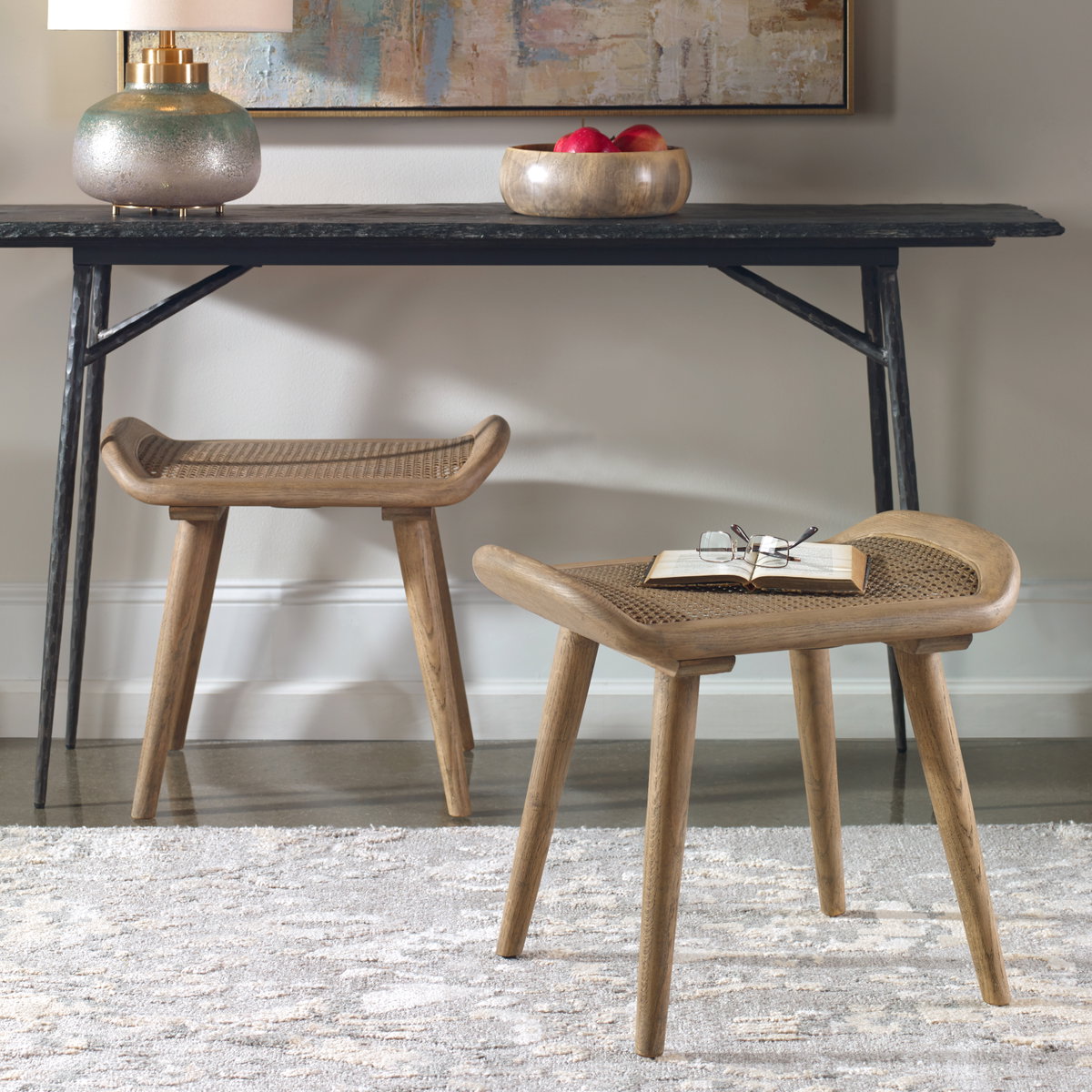 Arne Scandinavian Small Bench, Benche by Uttermost, 22" width x 19" height x 17" depth View 2
