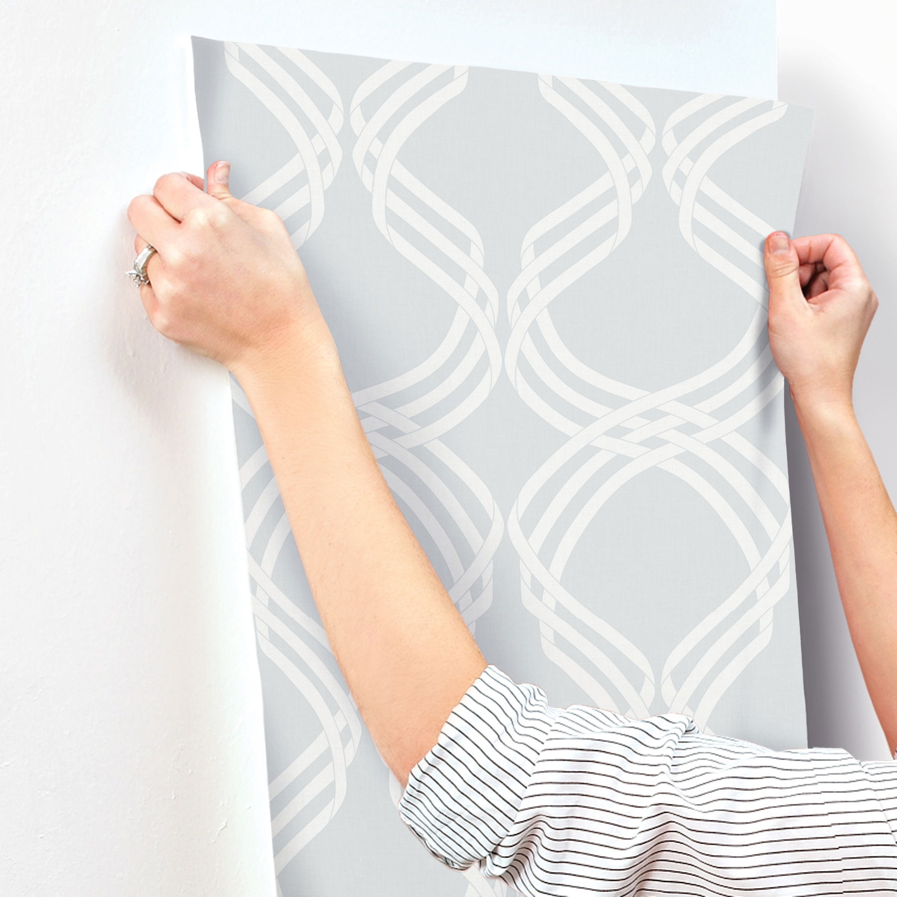 Grey & White Dante Ribbon Wallpaper large image 