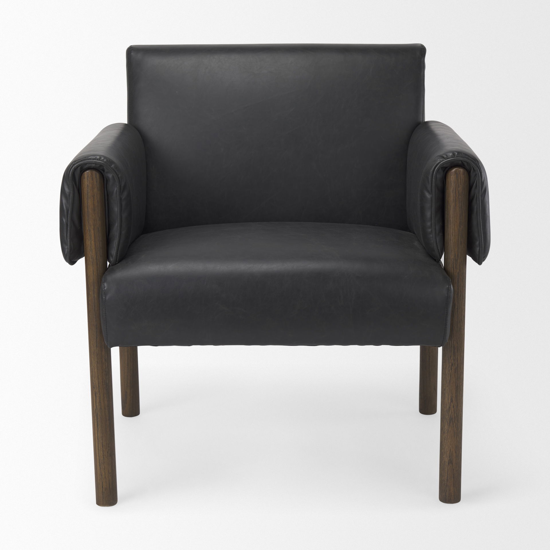 Ashton Black Faux Leather Fabric with Dark Brown Wood Accent Chair large image 