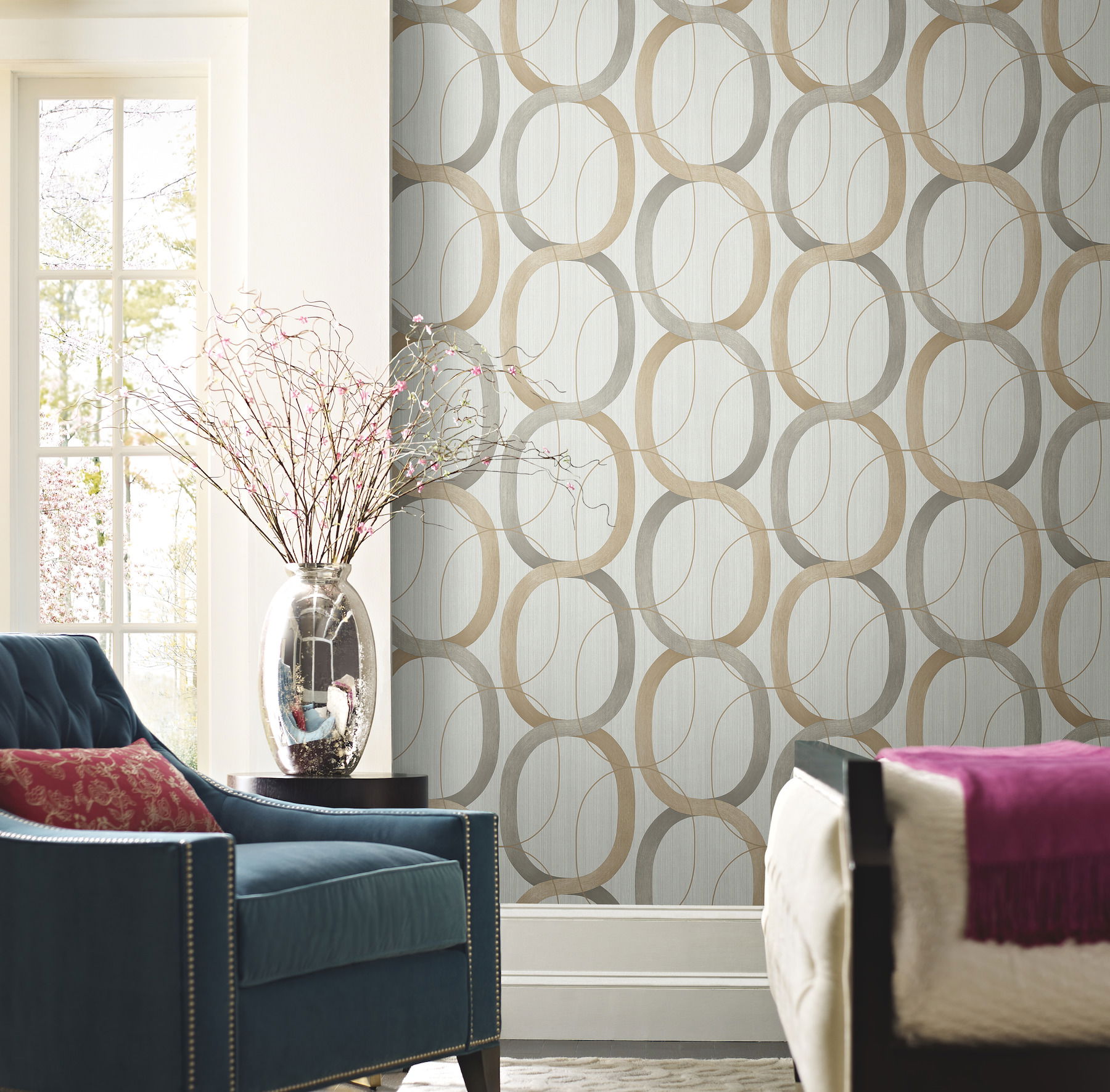 Interlock Dark Taupe Wallpaper, by York Wall, 33' length x 1'8.5" width x 0.02" depth View 3