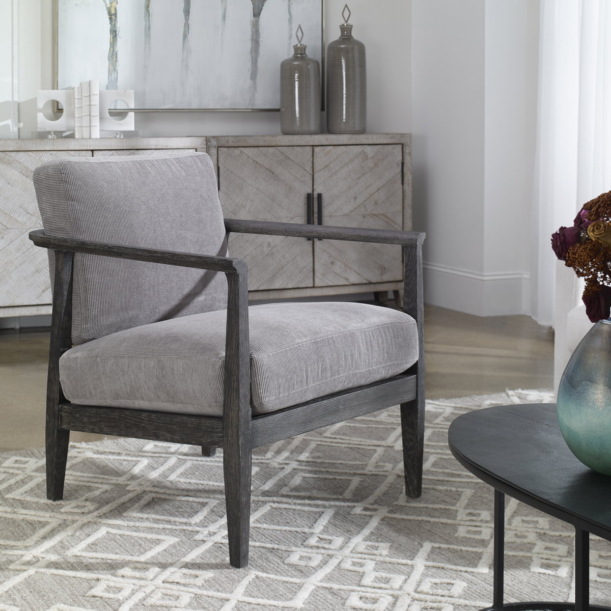 Brunei Modern Gray Accent Chair, Furniture by Uttermost, 28.25" width x 33.5" height x 32.5" depth View 2