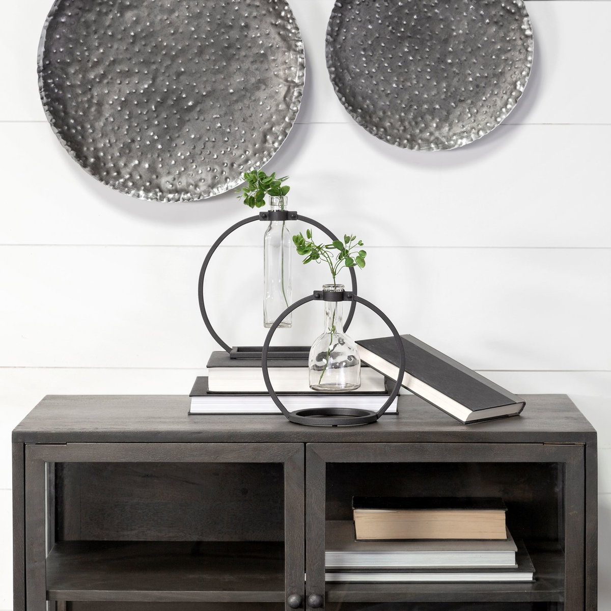 Monica II Tall Black Metal Glass Bottle Vase, by Mercana, 10.24" length x 3.94" width x 10.04" height View 4