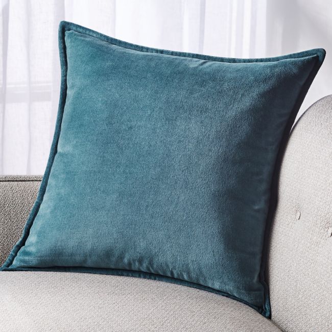 Online Designer Combined Living/Dining Brenner Teal Velvet Pillow with Feather-Down Insert 20