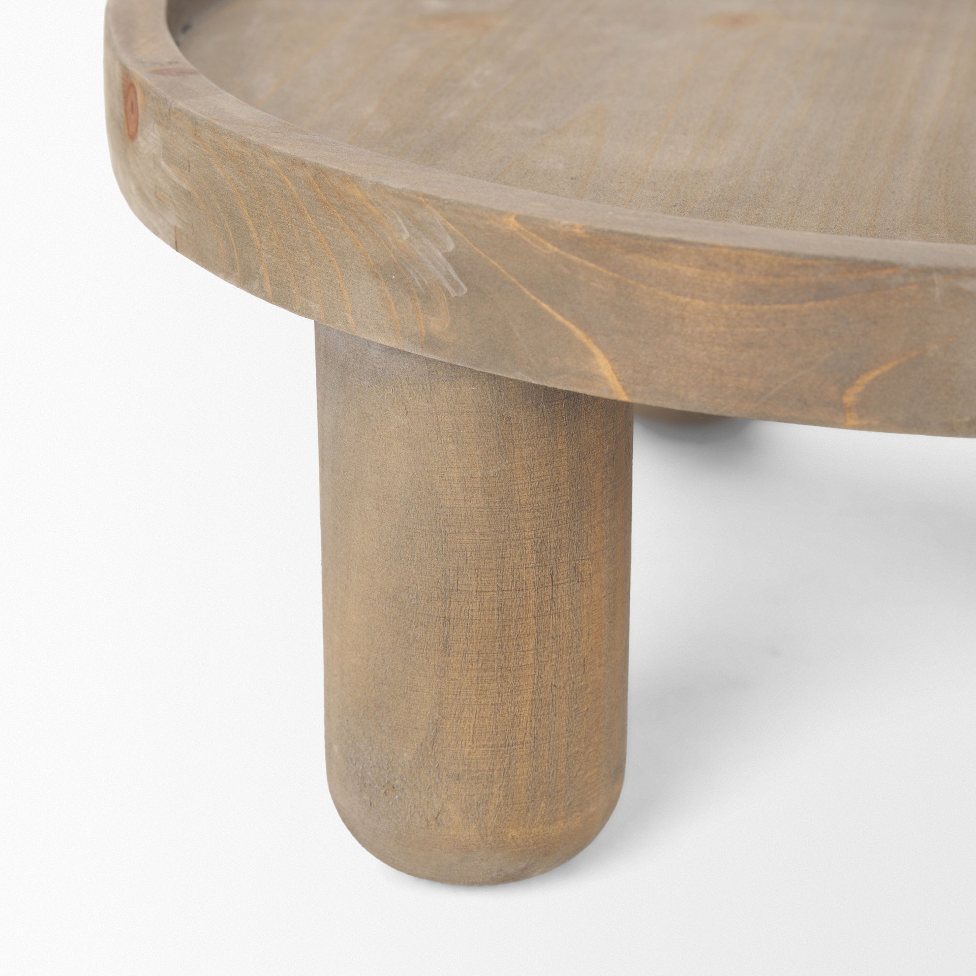 Virve Round Light Brown Wood with Gray Wash Wooden Trays, Decorative Tray by Mercana, 13.25" length x 13.25" width x 5.75" height View 8