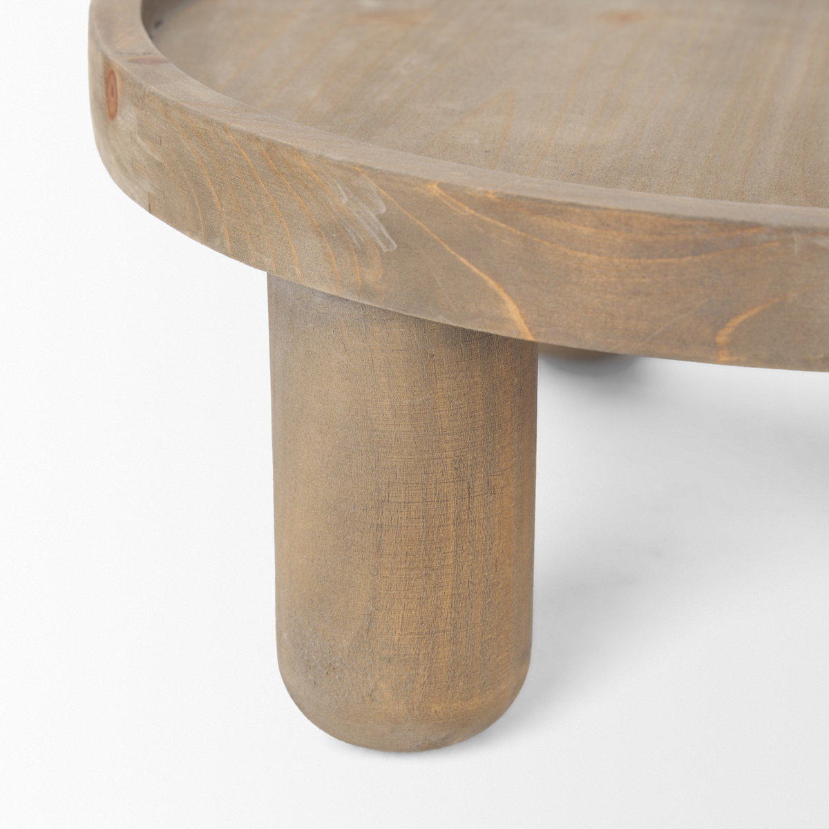 Virve Round Light Brown Wood with Gray Wash Wooden Trays, Decorative Tray by Mercana, 13.25" length x 13.25" width x 5.75" height View 8