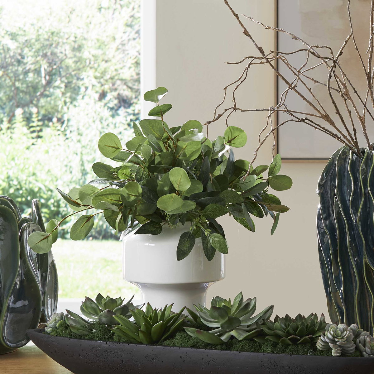 Essence Eucalyptus Accent & Vase, Artificial Plants & Flower by Uttermost, 16" width x 16" height x 16" depth View 2
