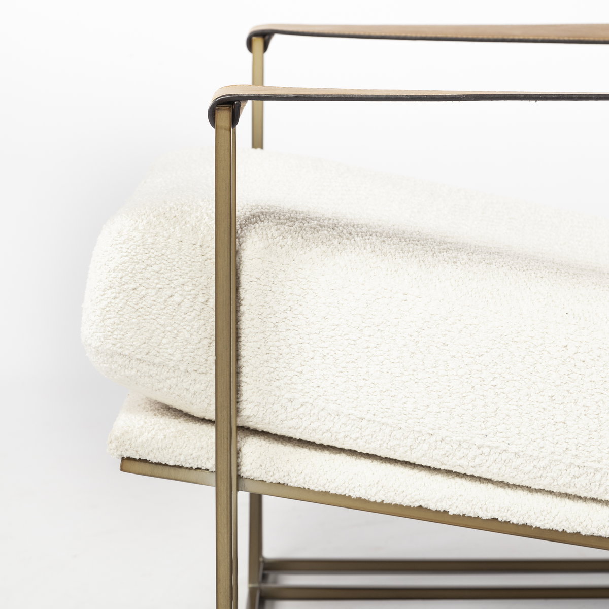 Watson Cream Fabric Wrap Gold Metal Frame Accent Chair, by Mercana, 30" length x 34.25" width x 29.13" height View 13