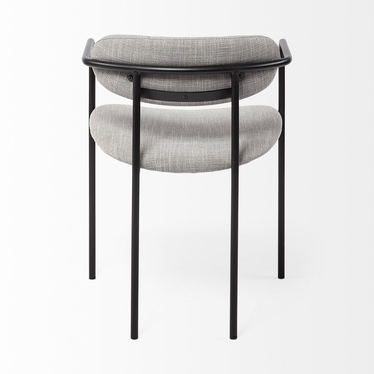 Parker Curved Back Dining Arm Chair | Gray Fabric with Black Metal, Dining Chair by Mercana, 21.65" length x 21.26" width x 28.74" height View 9