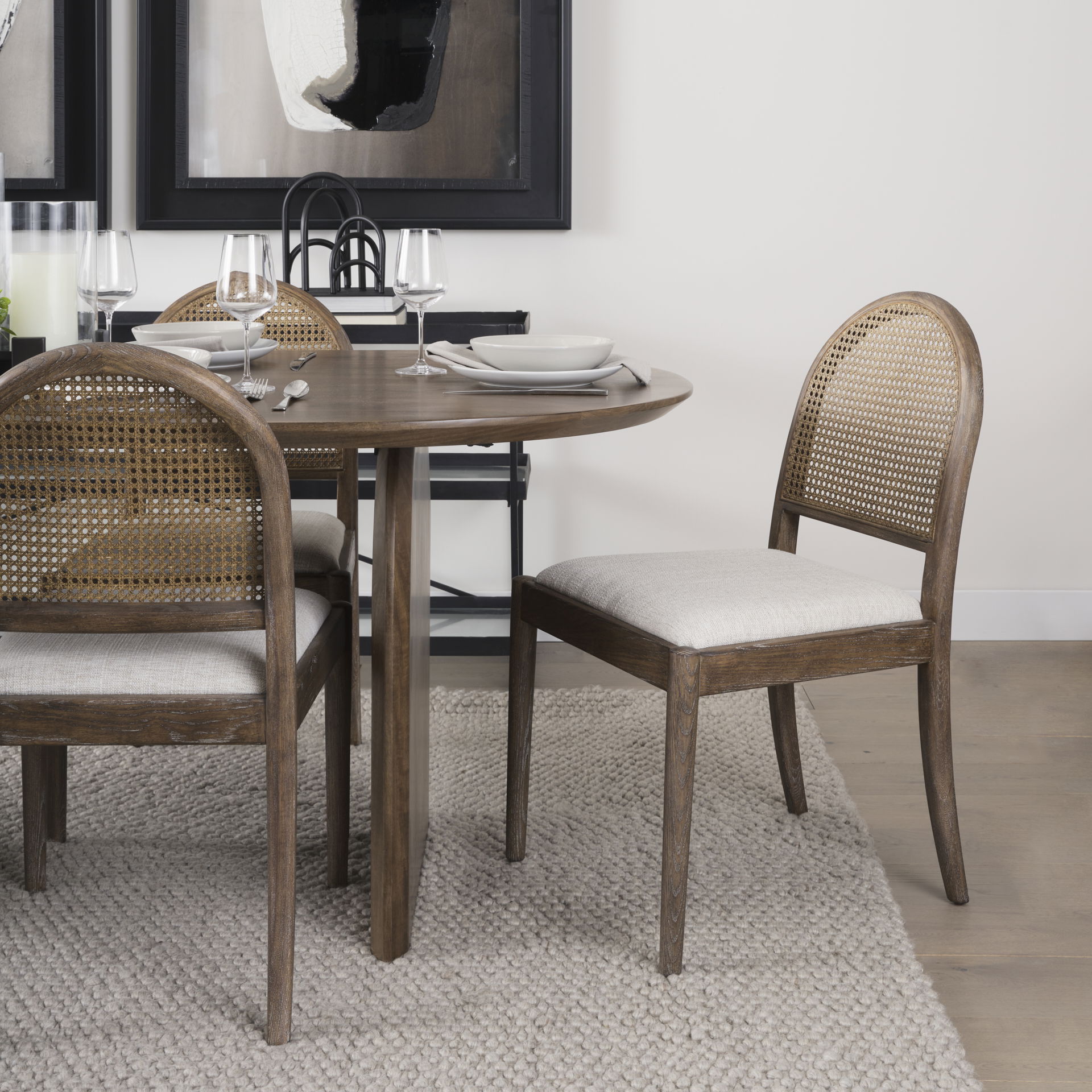 Elle Rounded Caneback Medium Brown Wood with Oatmeal Fabric Dining Chair large image 