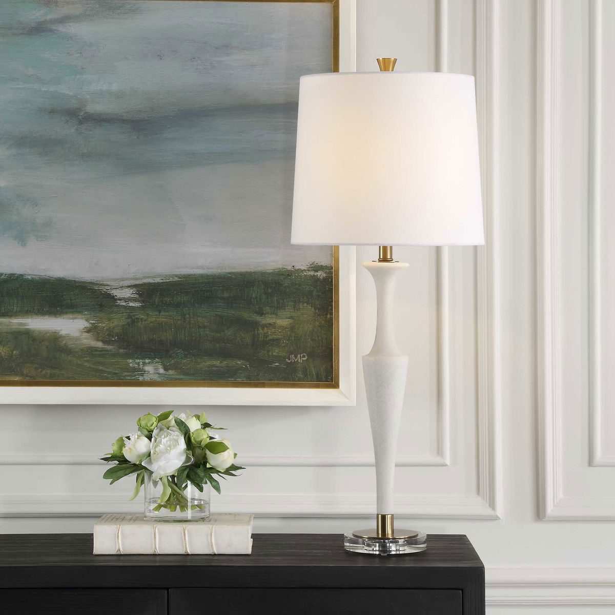 Colette White Stone Table Lamp, by Uttermost, 14" width x 35.5" height x 14" depth View 2