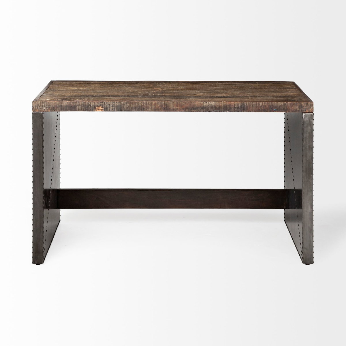 Orwell 52L x 28W Brown Wood Top Metal Cladded Frame Office Desk, by Mercana, 56" length x 28" width x 30" height View 3