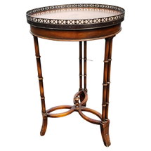 Online Designer Bedroom Mahogany Faux Bamboo Galleried Leather Top Gueridon Side Table