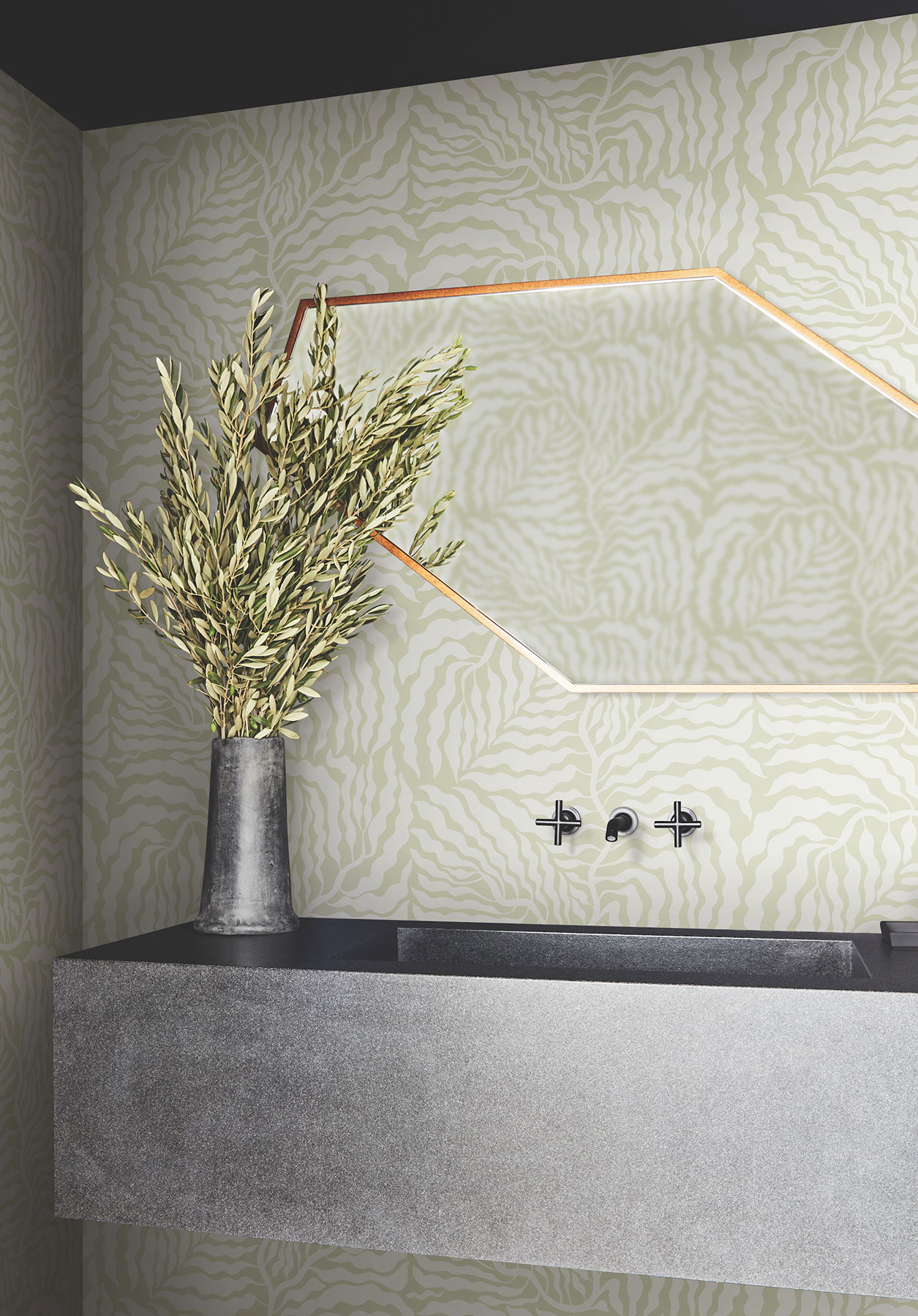 Fern Fronds Light Green & White Wallpaper large image 
