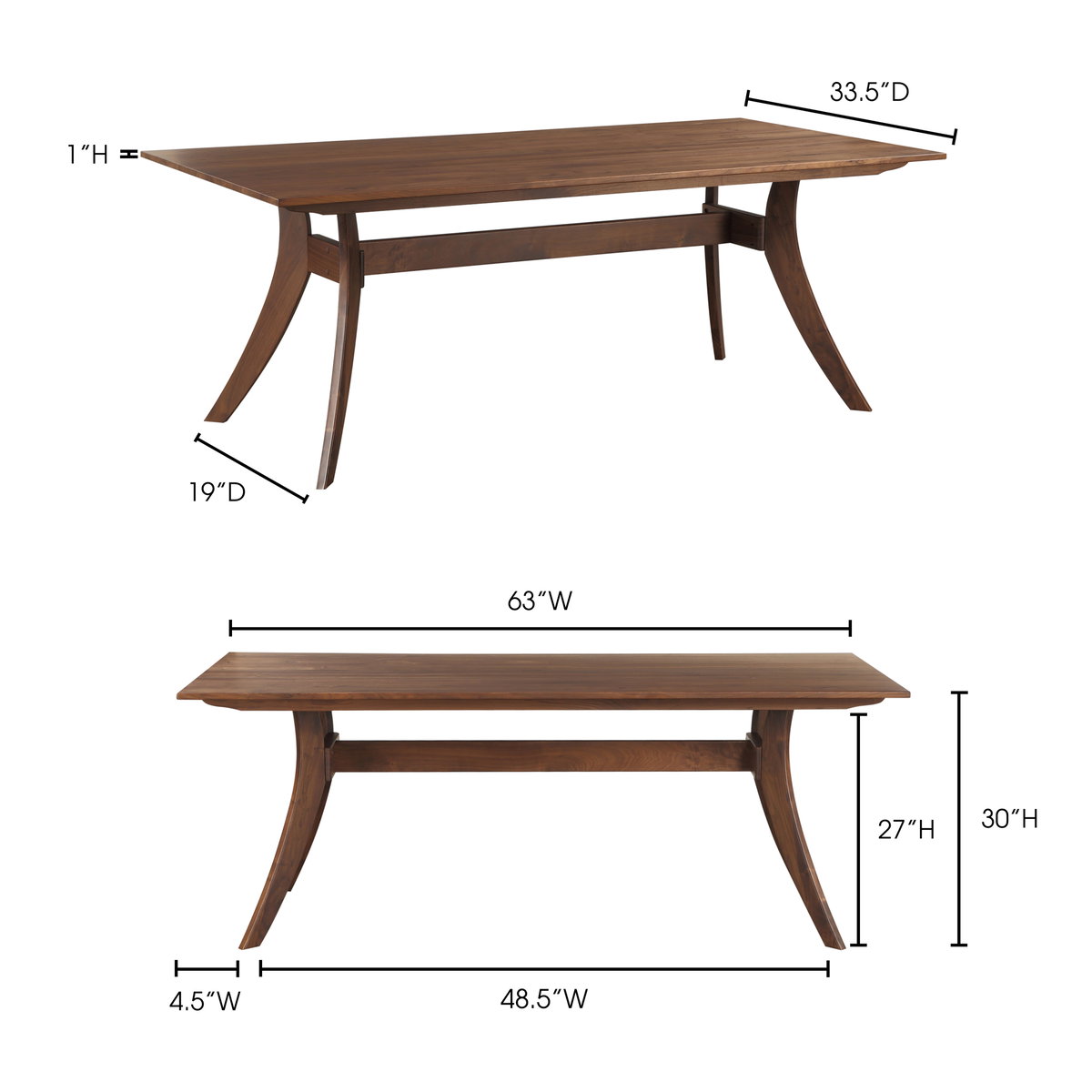 Florence Small Dining Table Brown, by Moe's Home, 63" width x 30" height x 33.5" depth View 7