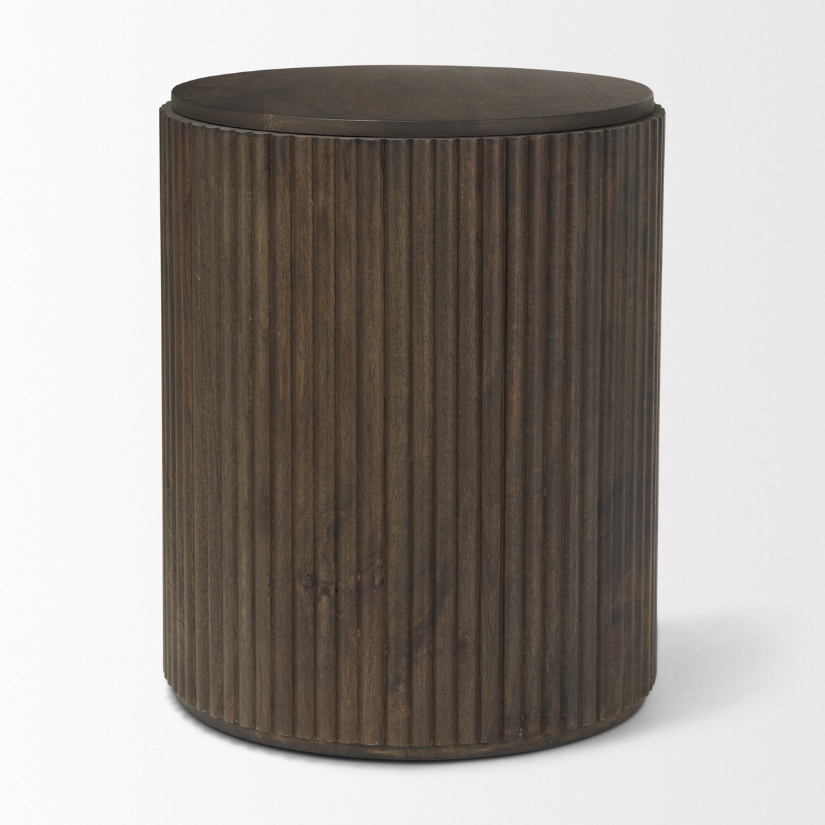 Terra 18L x 18W x 22H Dark Brown Wood Fluted Round Side Table, Side & End Table by Mercana, 18" length x 18" width x 22" height View 5