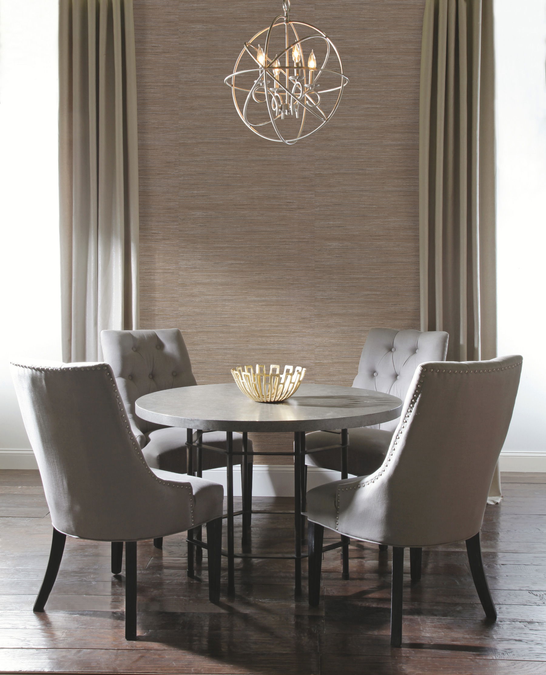 Lustrous Grasscloth Silver & Taupe Wallpaper, by York Wall, 33' length x 1'9" width x 0.02" depth View 2