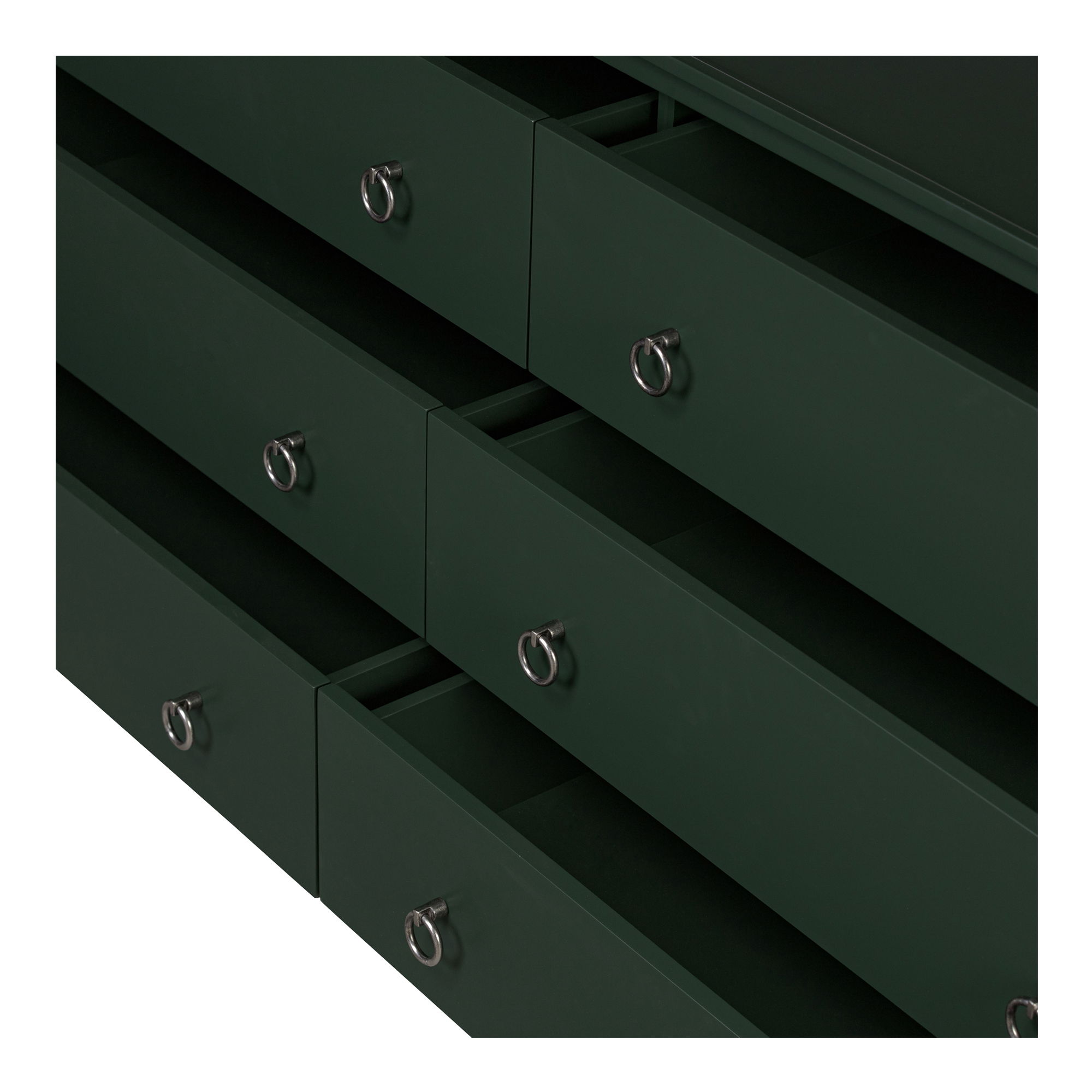 Reagan 6 Drawer Dresser Deep Green, by Moe's Home, 63" width x 30.25" height x 18.5" depth View 10