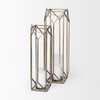 Ivy Small Gold Metal Geometric Cage Candle Holder Lantern, Lighting by Mercana, 8.27" length x 8.27" width x 29.72" height thumbnail 8