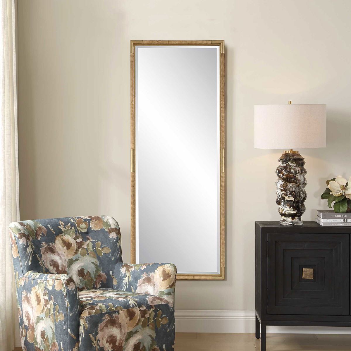 Kampar Full Length Rattan Tall Mirror, by Uttermost, 29.5" width x 73.62" height x 2.12" depth View 2