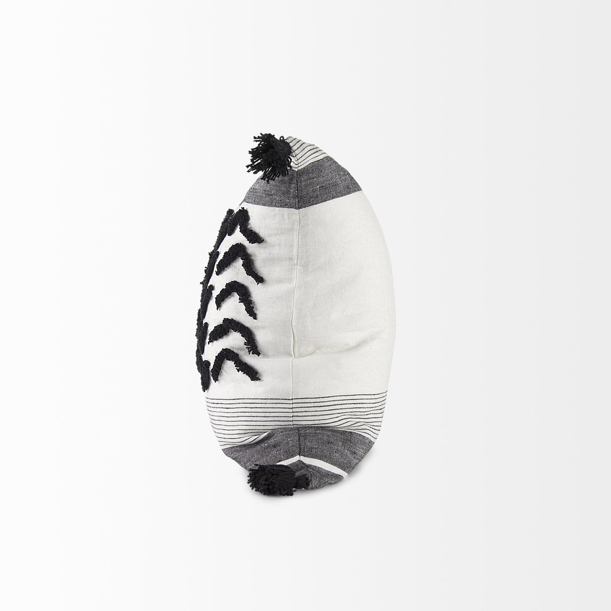 Kimia 20x20 White/Black Fabric Herringbone with Fringed Pillow Cover, Decorative Pillow by Mercana, 20" length x 20" width x 0.2" height View 6