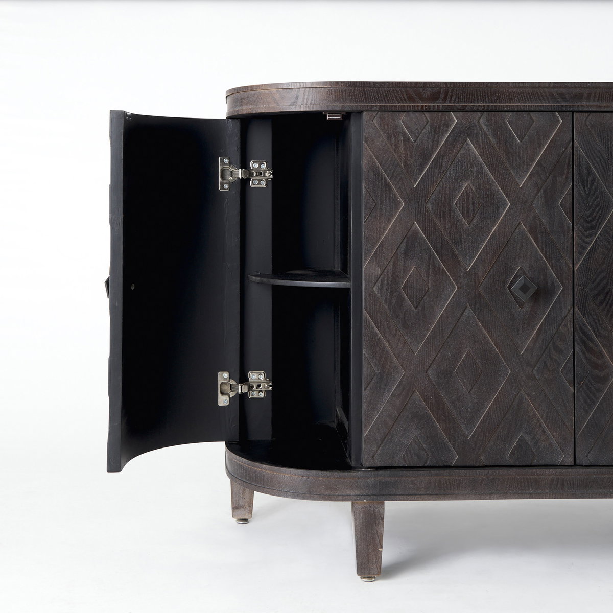 Lennon  Dark Brown Fir Veneer 4 Door Demilune Cabinet, Cabinets & Chest by Mercana, 47.24" length x 14.96" width x 33.07" height View 11