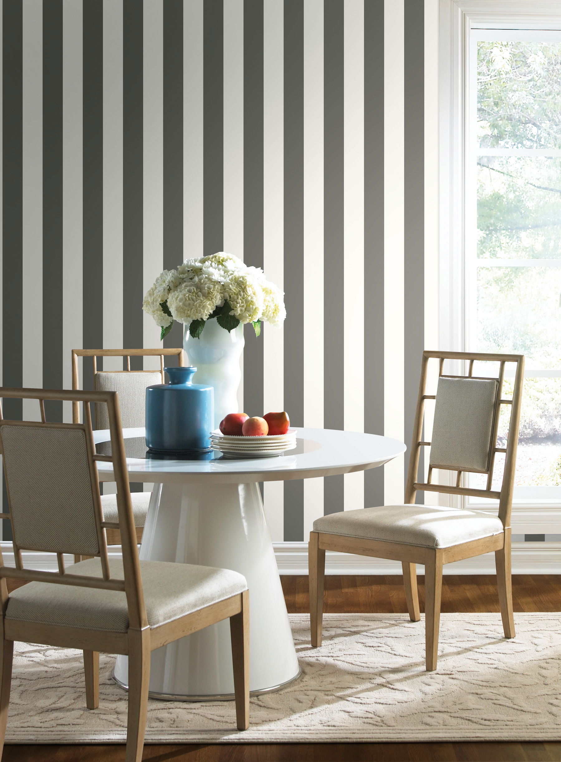 Grey & White 3-in Stripe Wallpaper, by York Wall, 33' length x 1'8.5" width x 0.02" depth View 2