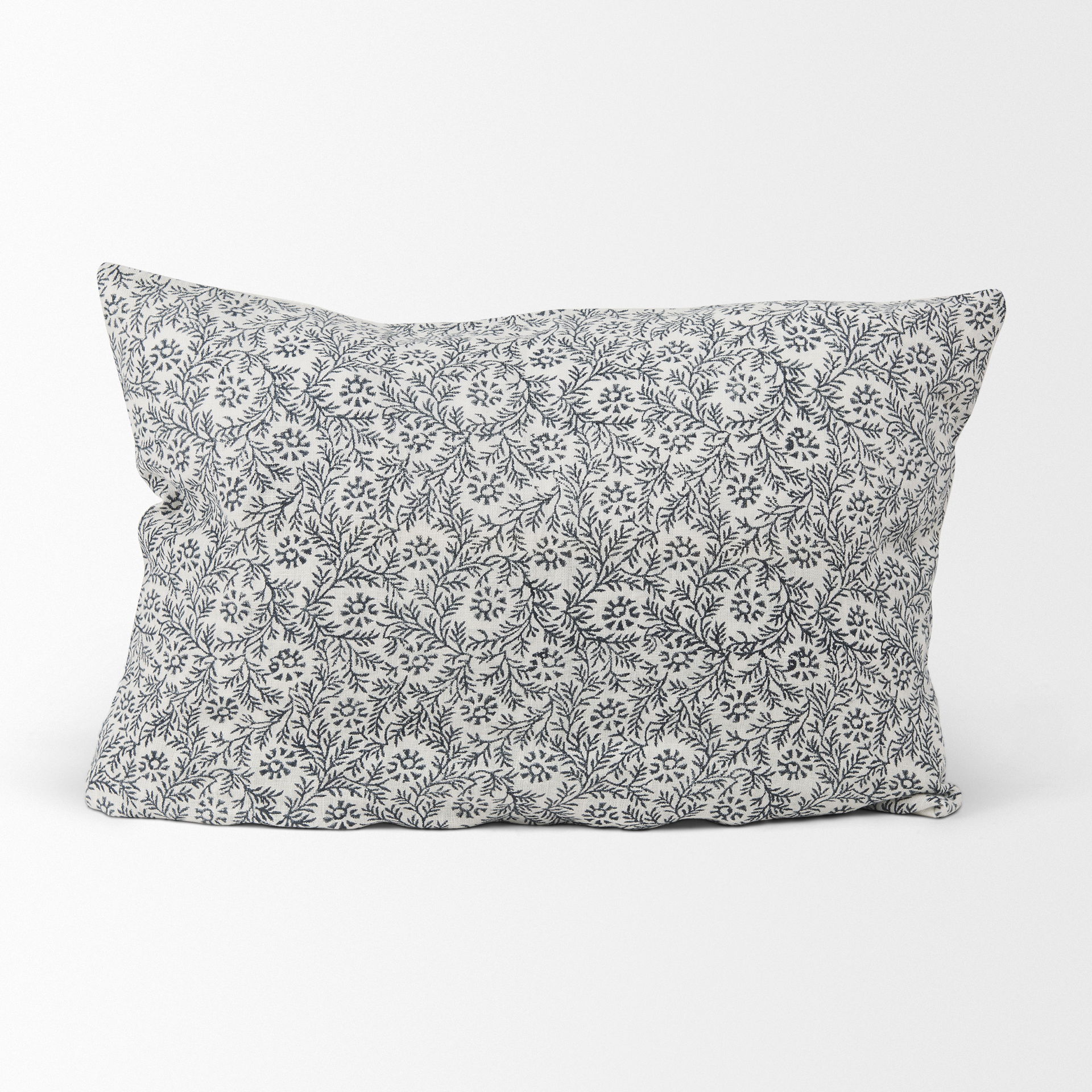 Jayne Cream with Indigo Print Linen Lumbar Decorative Pillow Cover large image 