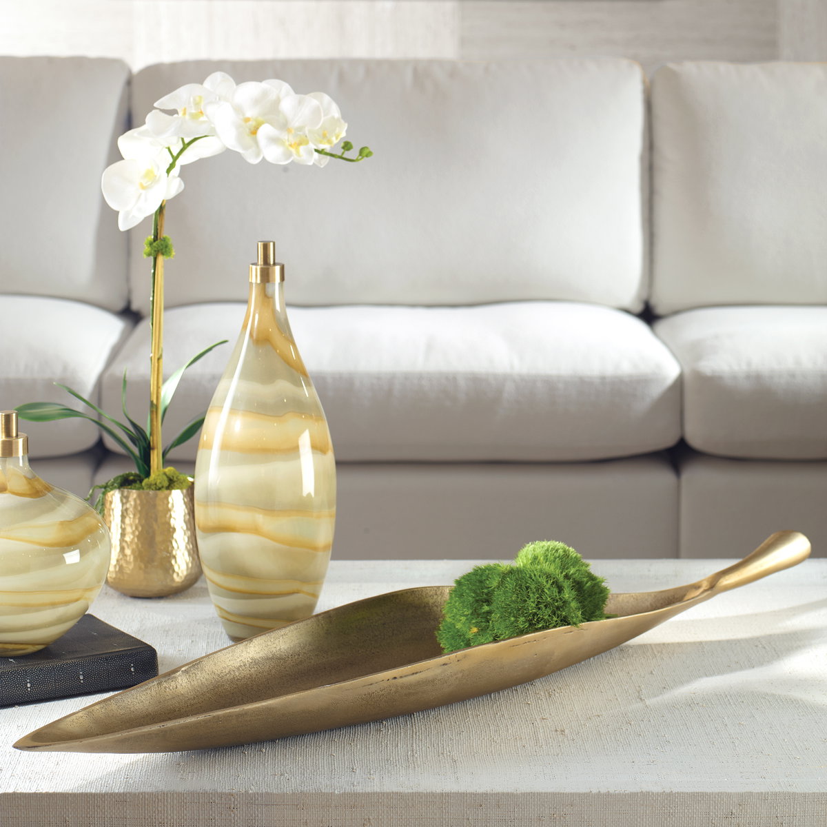 Botanica Aged Brass Bowl, Decorative by Uttermost, 43" width x 4" height x 9.5" depth View 2