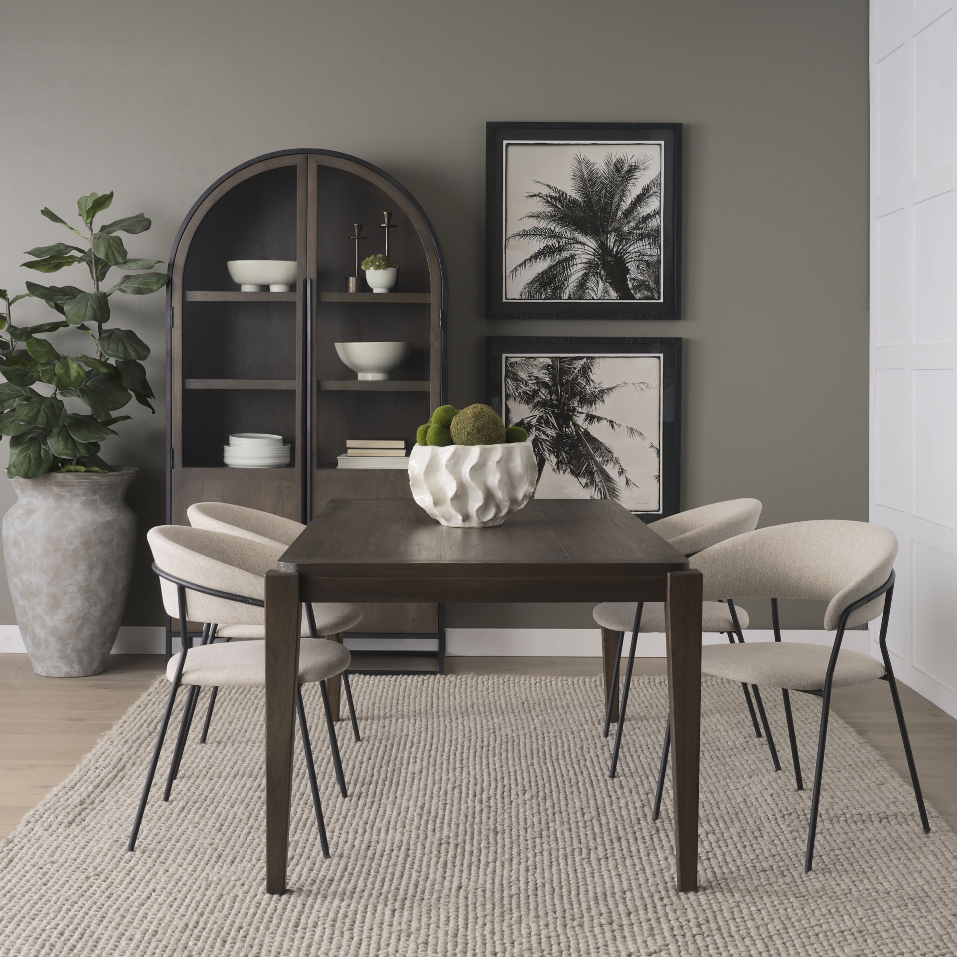 Carolyn Dining Chair with Oatmeal Fabric & Matte Black Metal, by Mercana, 20.5" length x 23.75" width x 31" height View 4