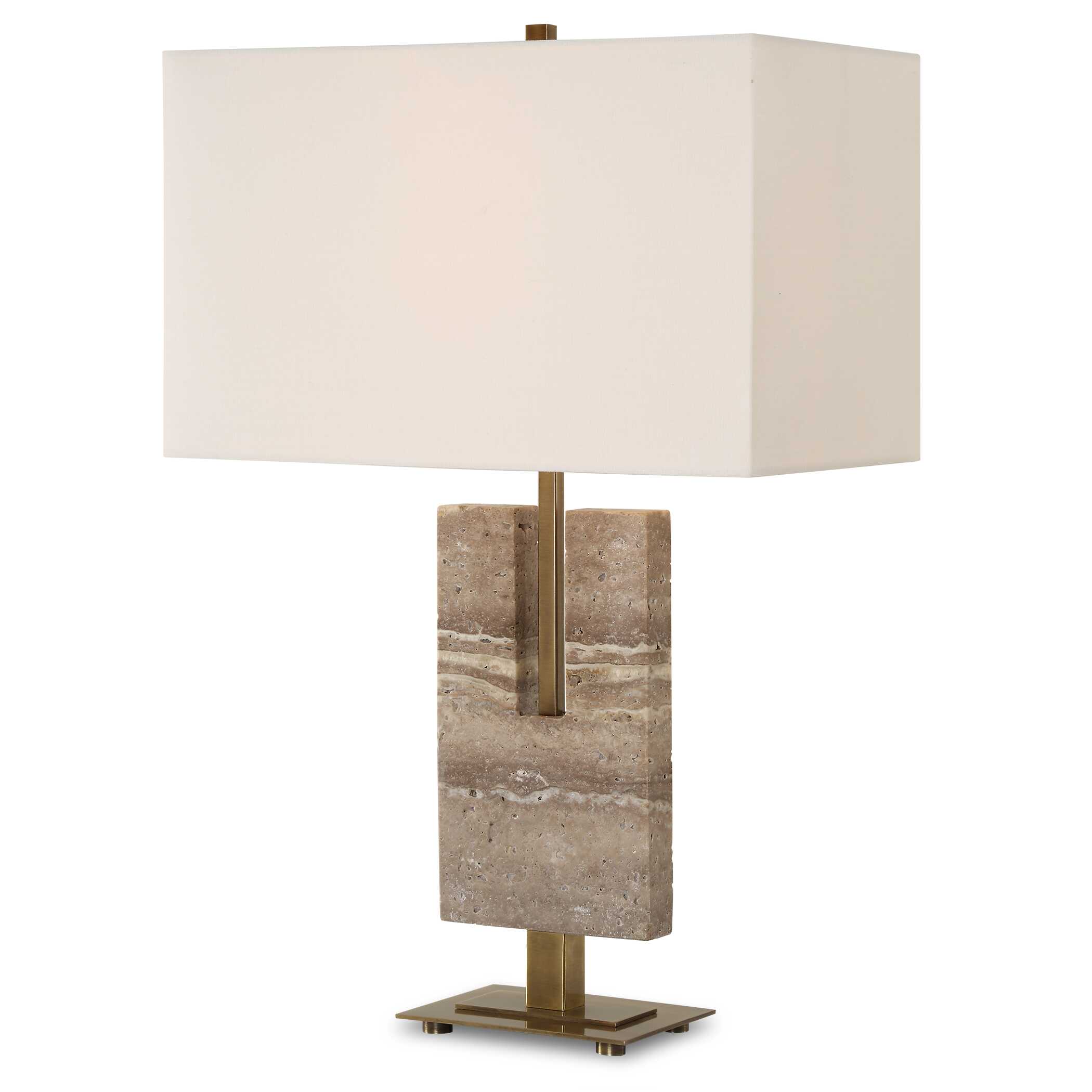 Turning Point Travertine Table Lamp, by Uttermost, 17" width x 26" height x 10" depth View 1