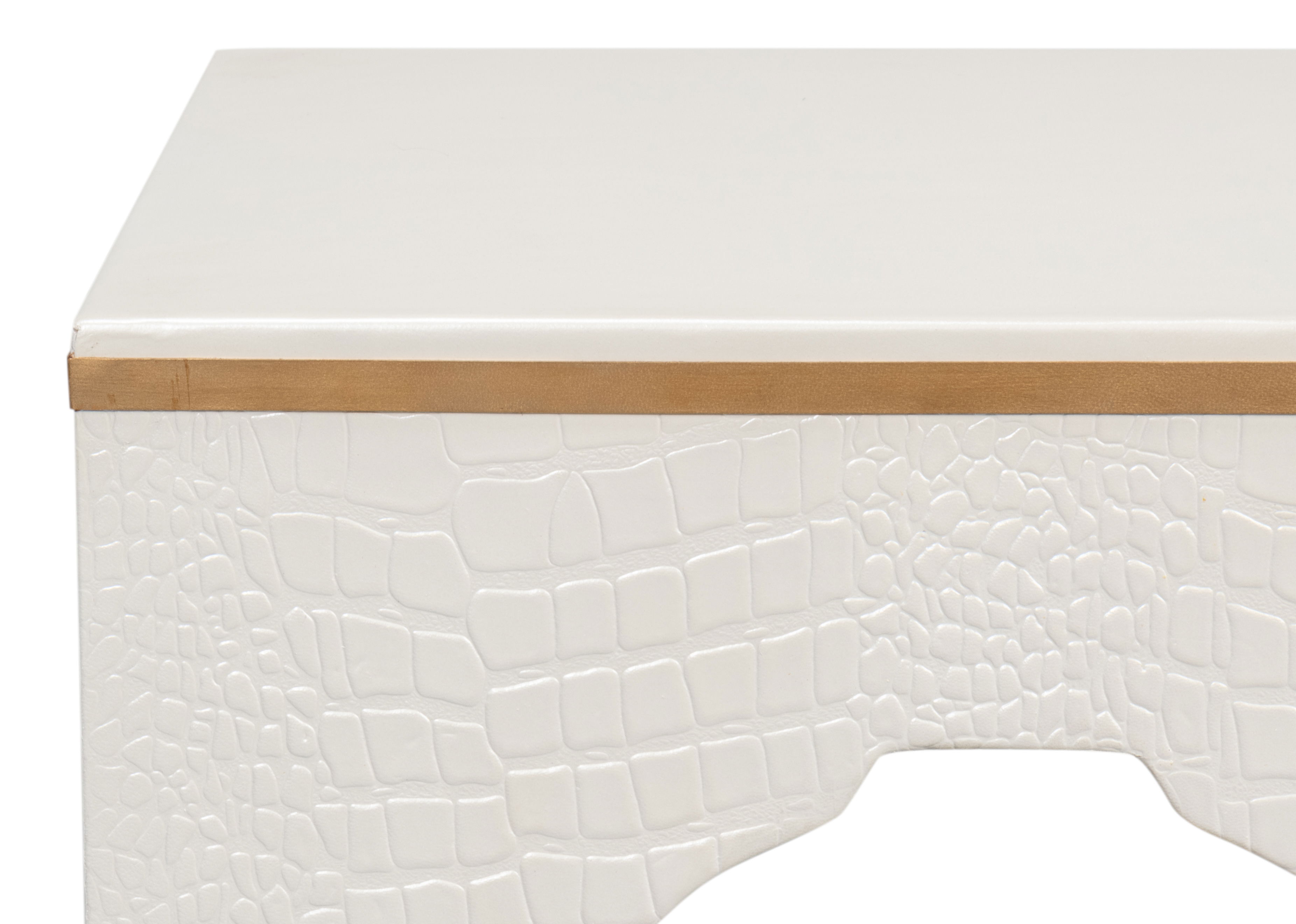 Croco Embossed Leather Stool, Pearl large image 