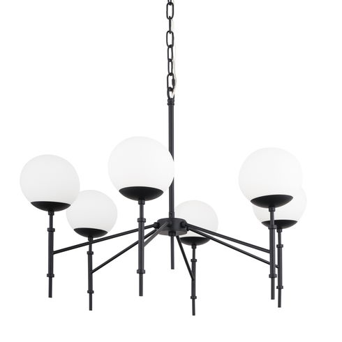 Edie Matte Black Metal with Frosted Glass Globes 6-Light Chandelier