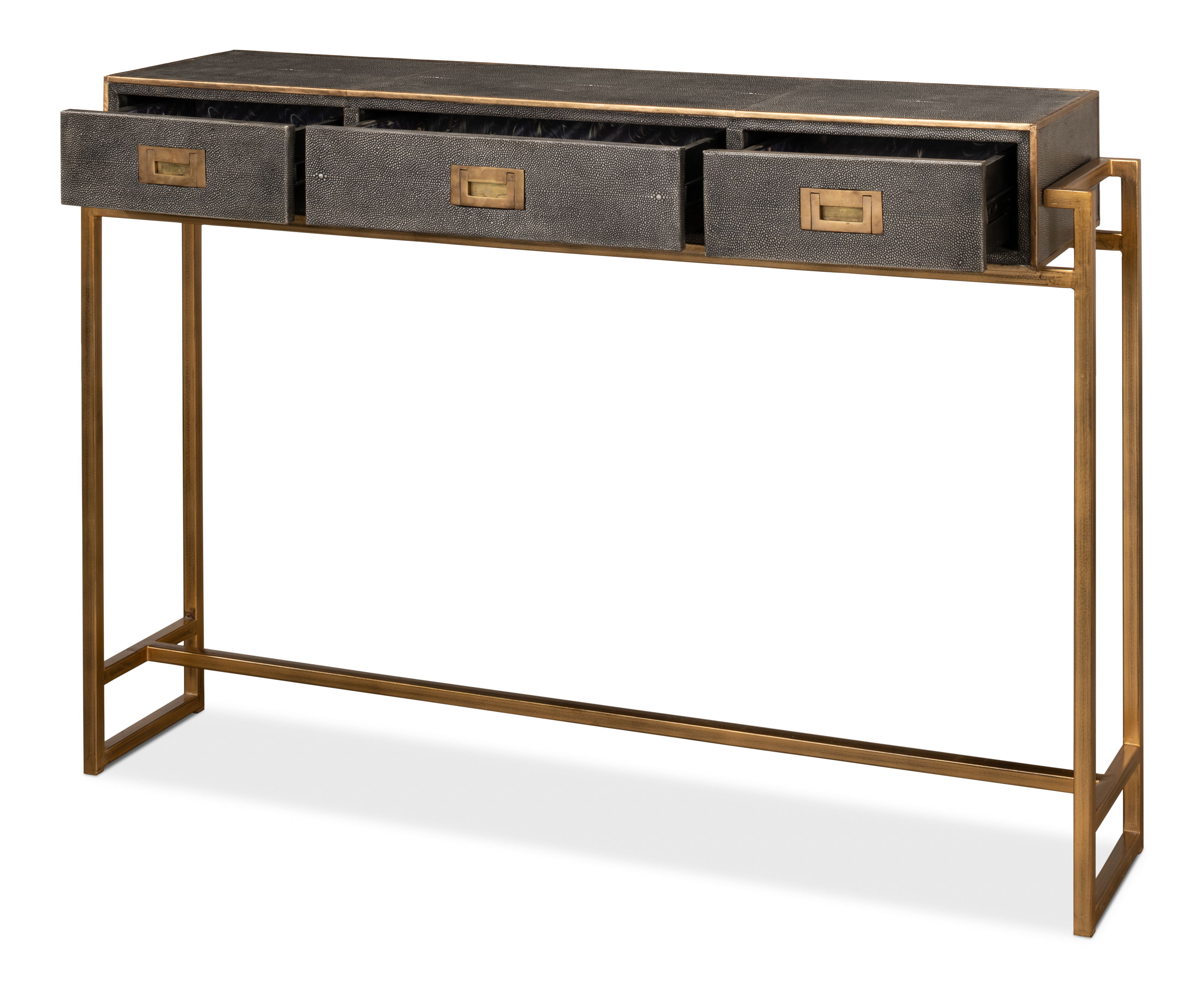 Shagreen Gold & Gray Console, Console Table by Sarreid, 49" length x 12" width x 34" height View 9