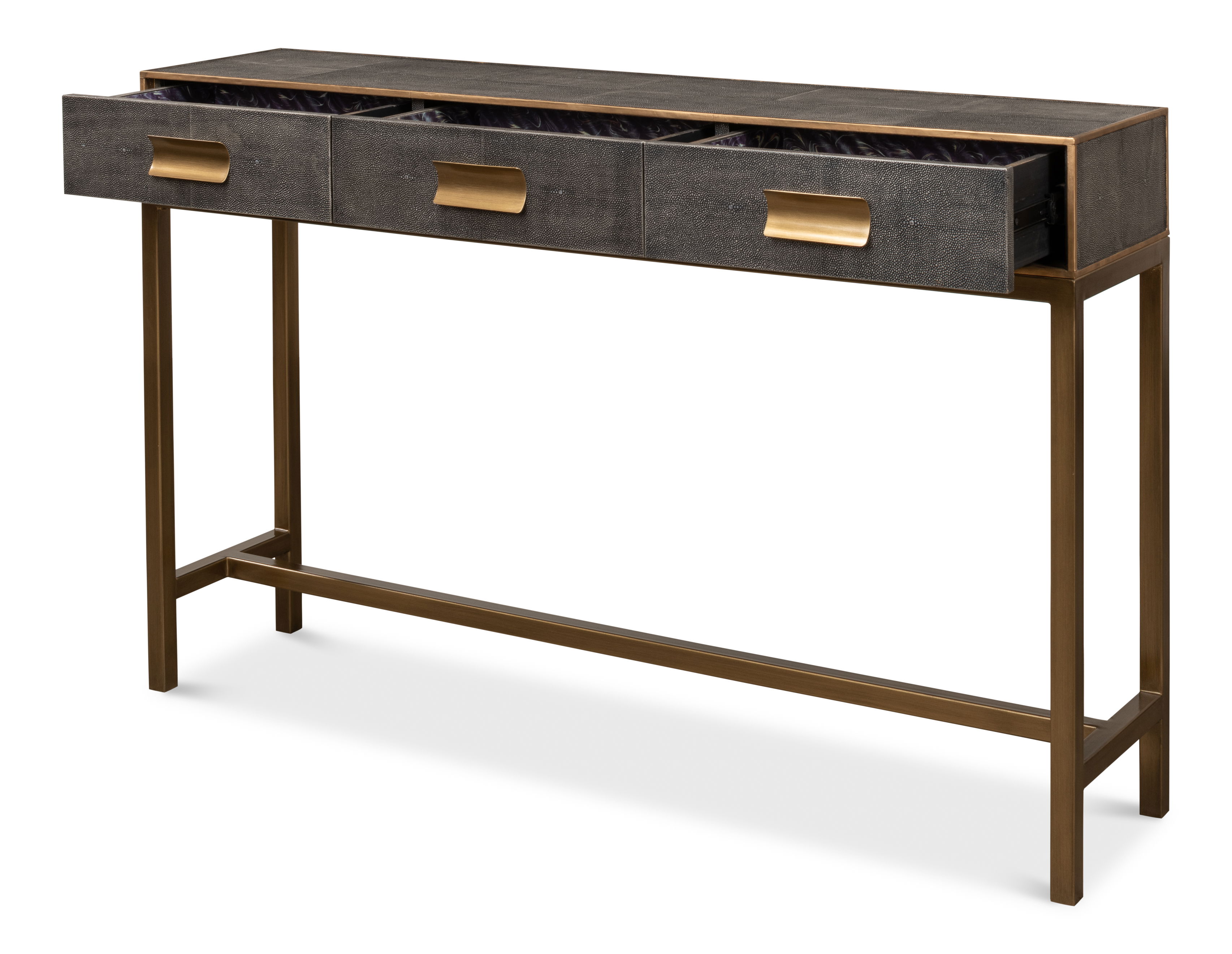 Gideon Shagreen Console Table, Ant.Grey, by Sarreid, 54" length x 12" width x 34" height View 22