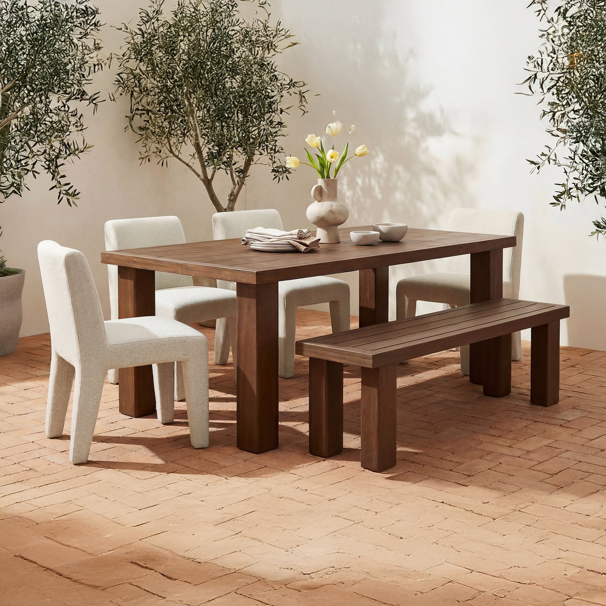 Marina Outdoor Bench Brown, Benche by Moe's Home, 57.99" width x 17.99" height x 16.02" depth View 7