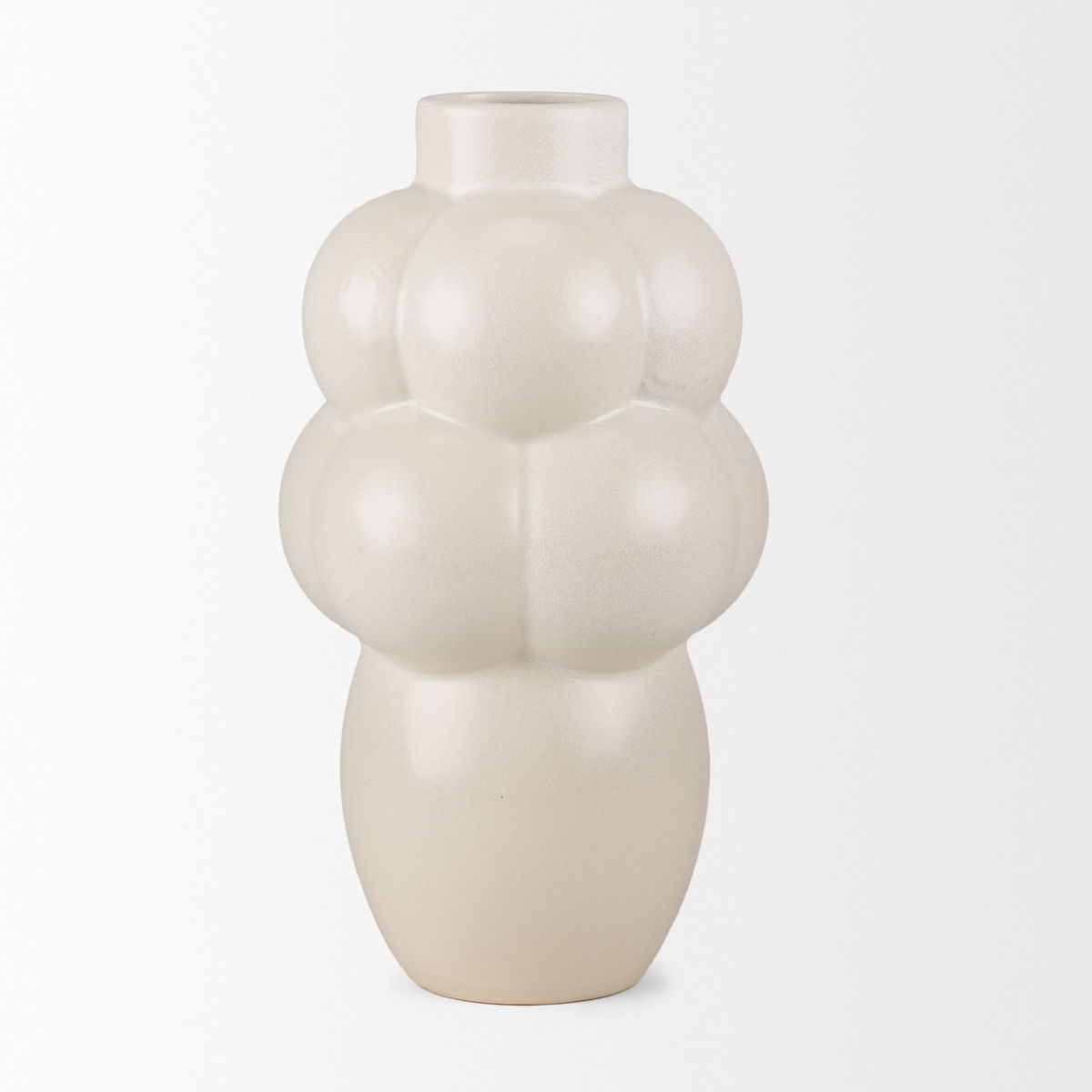 Ulvi Cream Glazed Bubble Ceramic Vase, by Mercana, 7.68" length x 7.48" width x 14.17" height View 6